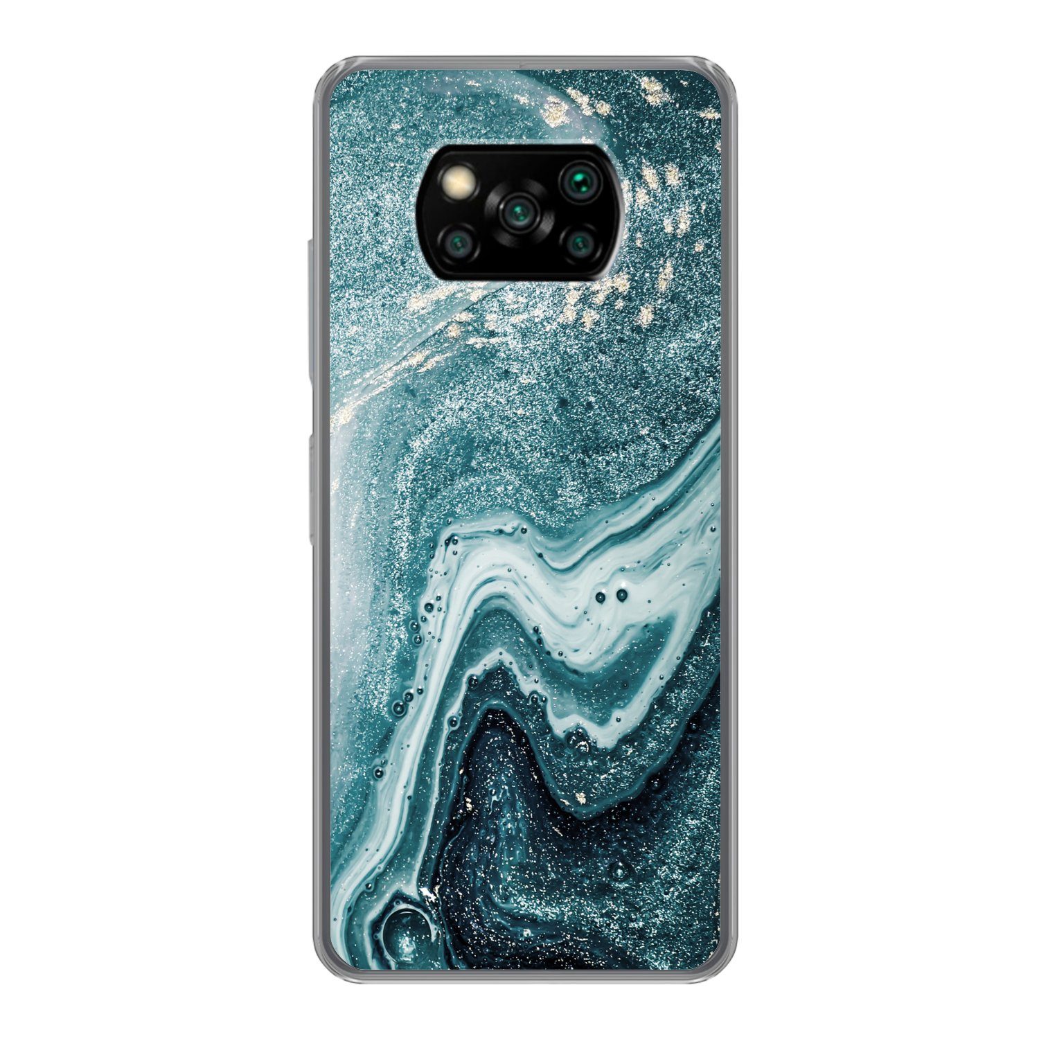 MuchoWow Handyhülle für Xiaomi Poco X3 Pro Edelsteine - Blau - Natur - Marmor - Abstrakt, Phone Case, Silikon, Schutzhülle Dünn
