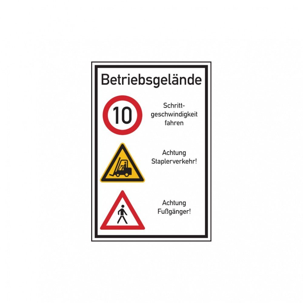 Hinweisschild Hinweis, Betriebsgelände Schrittgeschwindigkeit, Aluverbund, 900x600mm