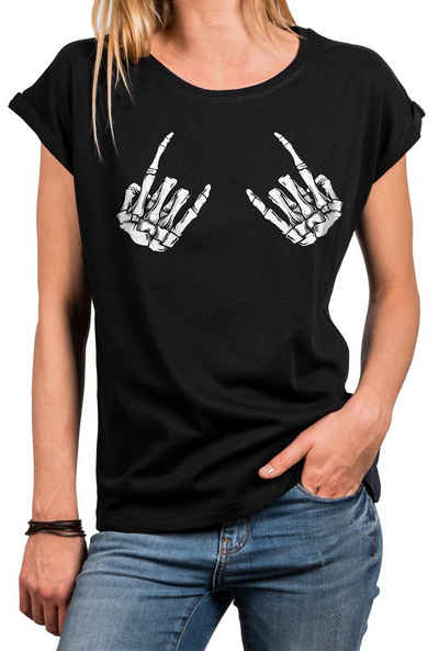 MAKAYA Print-Shirt Rockige T-Shirts Damen Oberteile Kleidung Skull Metal Hard Rock Motiv mit Druck, aus Baumwolle, große Größen
