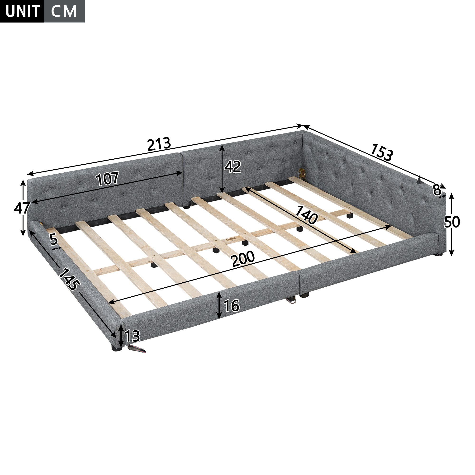 Flieks Polsterbett, LED Daybett Schlafsofa Doppelbett Tagesbett 140x200cm m günstig online kaufen
