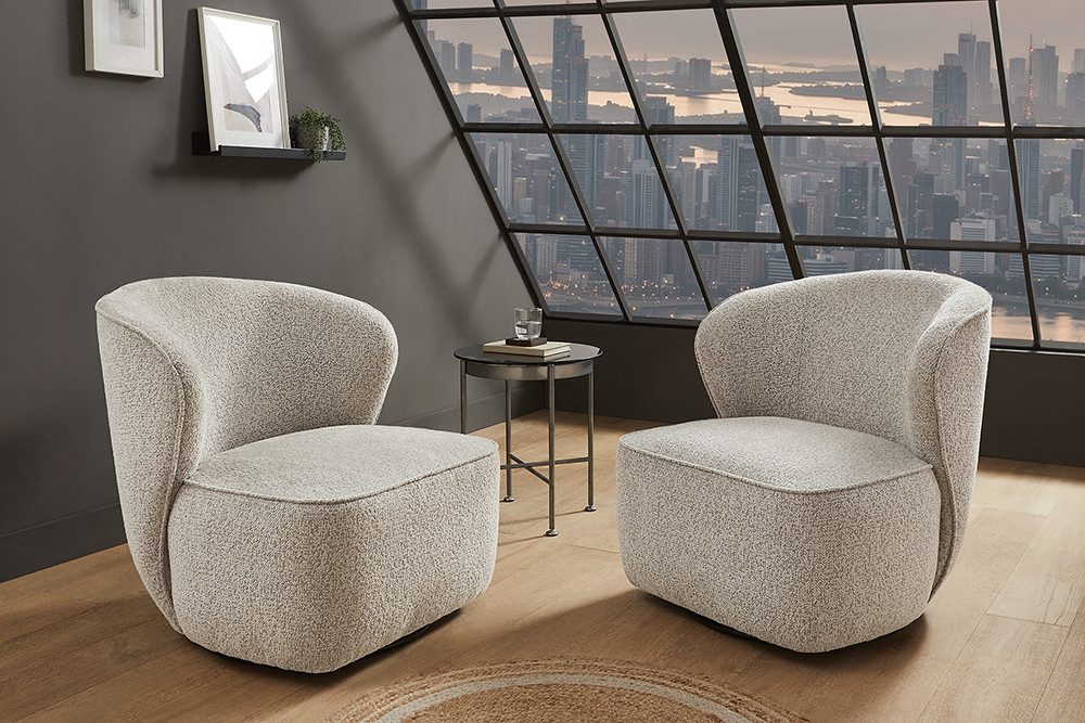 riess-ambiente Drehsessel GATSBY taupe - Bouclé, Tweed, 360° drehbar, Polsterung, Rundumbezug (Einzelartikel, 1-St), Stilvoller Sitz - ideal für Wohn- & Schlafzimmer, Lofts oder Lounges