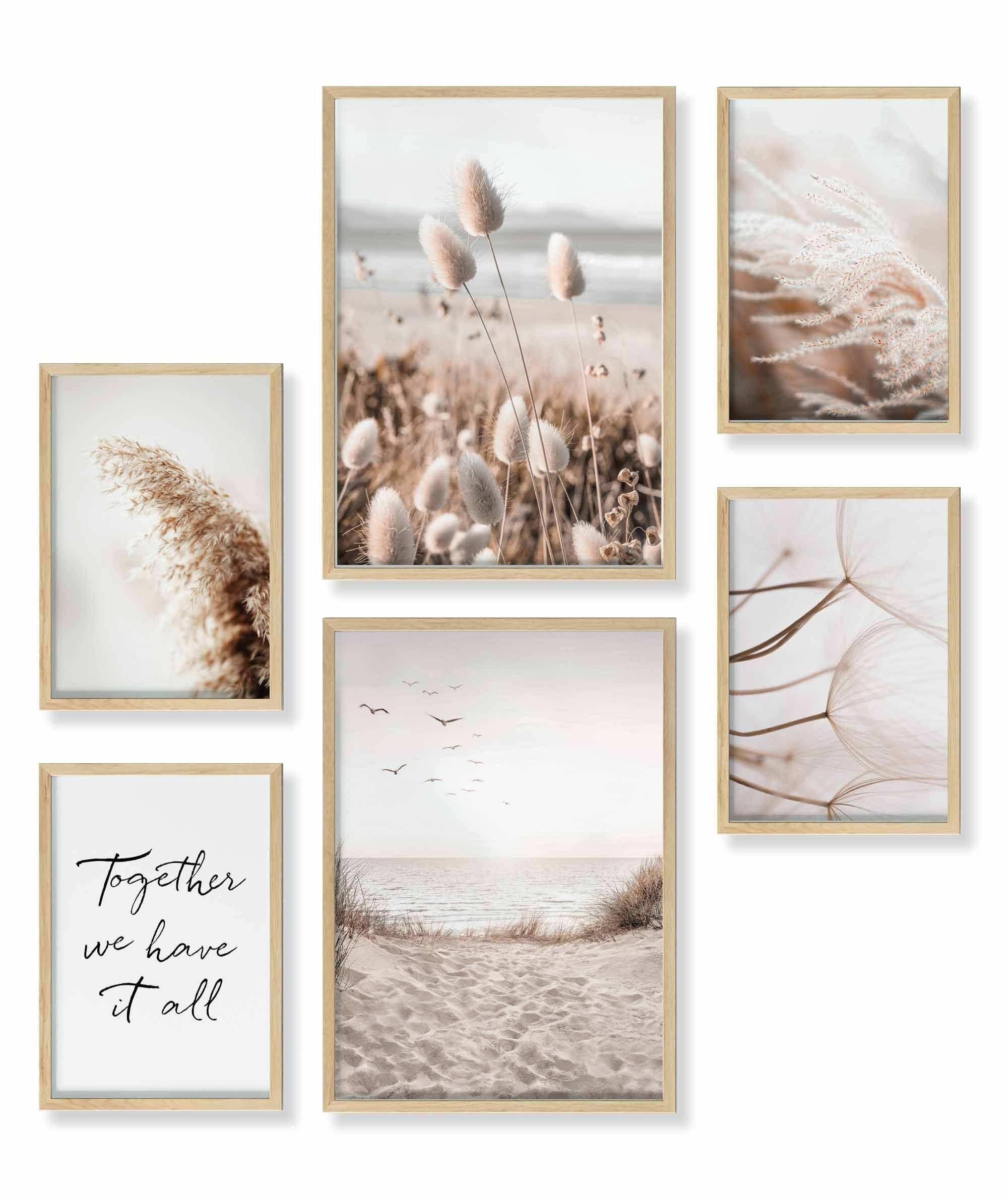 Heimlich Poster Set als Wohnzimmer Deko, Bilder DINA3 & DINA4, Achtsam Beige Strand, Landschaften