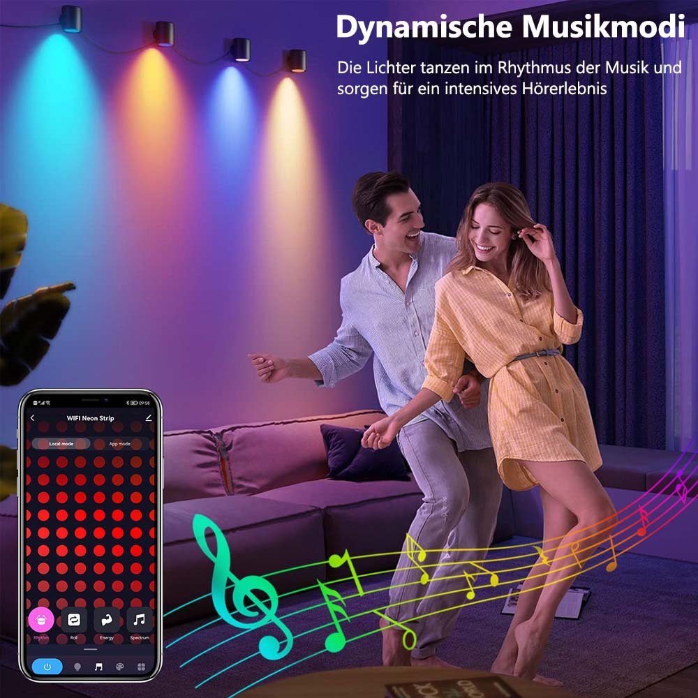 Wandleuchte App Smart, RGB, Rosnek Musiksyn, für Schlafzimmer, LED und Spielzimmer Deko Fernbedienung, RGB, Wohnzimmer