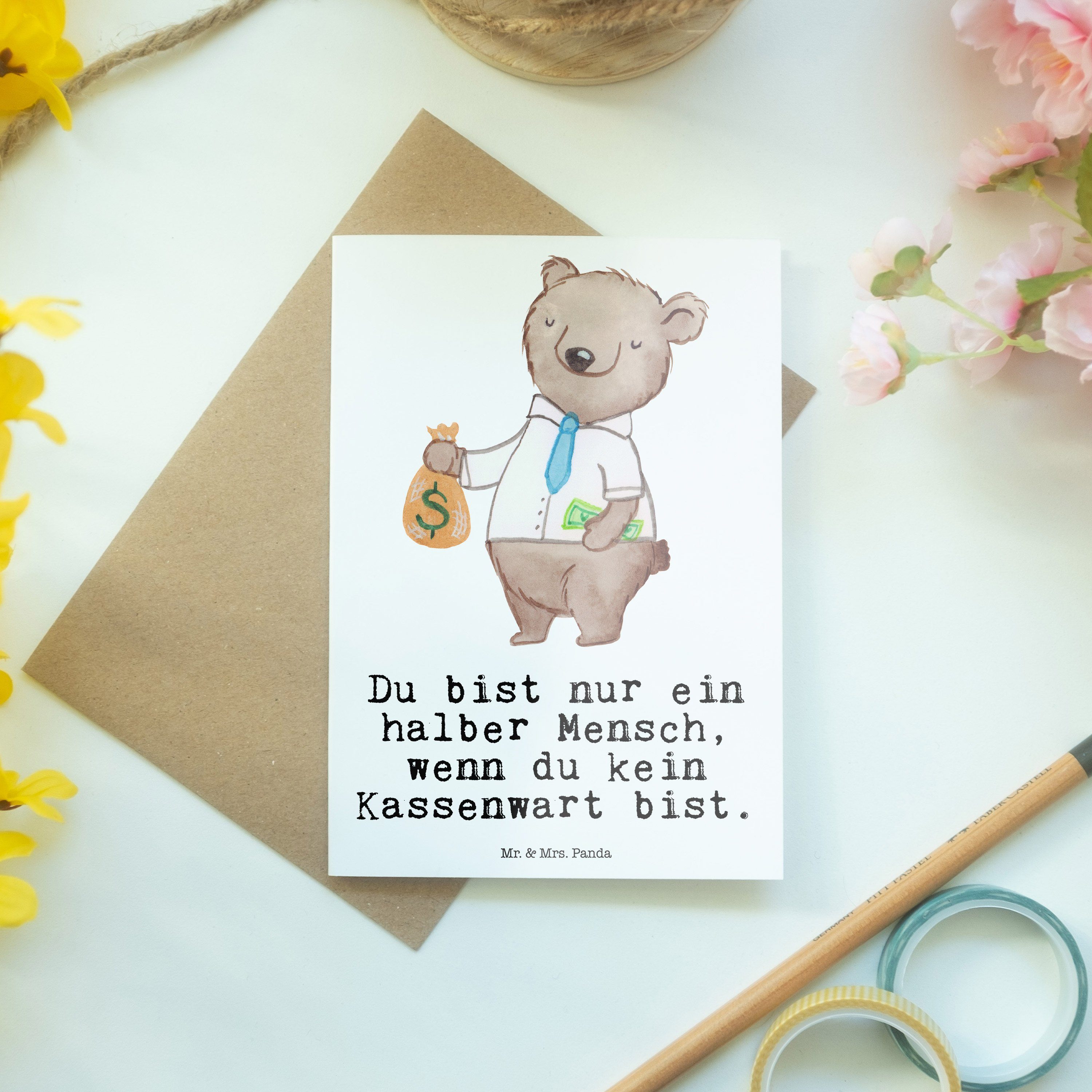 Herz mit Panda Glückwunschk Geschenk, Mr. & Kassenwart - Weiß Grußkarte Mrs. Verein, Schenken, -