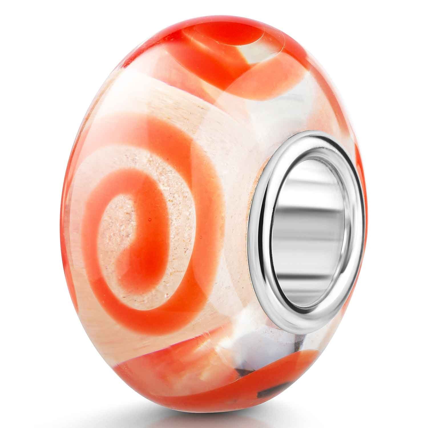 Bead Glasperle mit Spiralen Muster Orange Creme Weiß 831