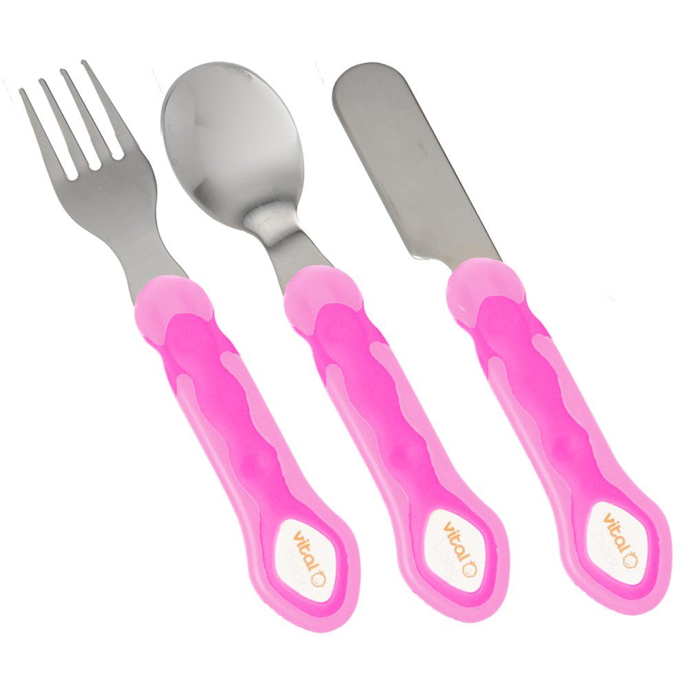 Vital Baby Kinderbesteck 3-teilig bestehend aus Messer, Gabel und Löffel rostfreier Edelstahl