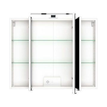 Lomadox Badmöbel-Set LAURIA-03, (Spar-Set, 5-St), in matt weiß mit Glasbecken und LED-Aufbauleuchte 200x200x49 cm