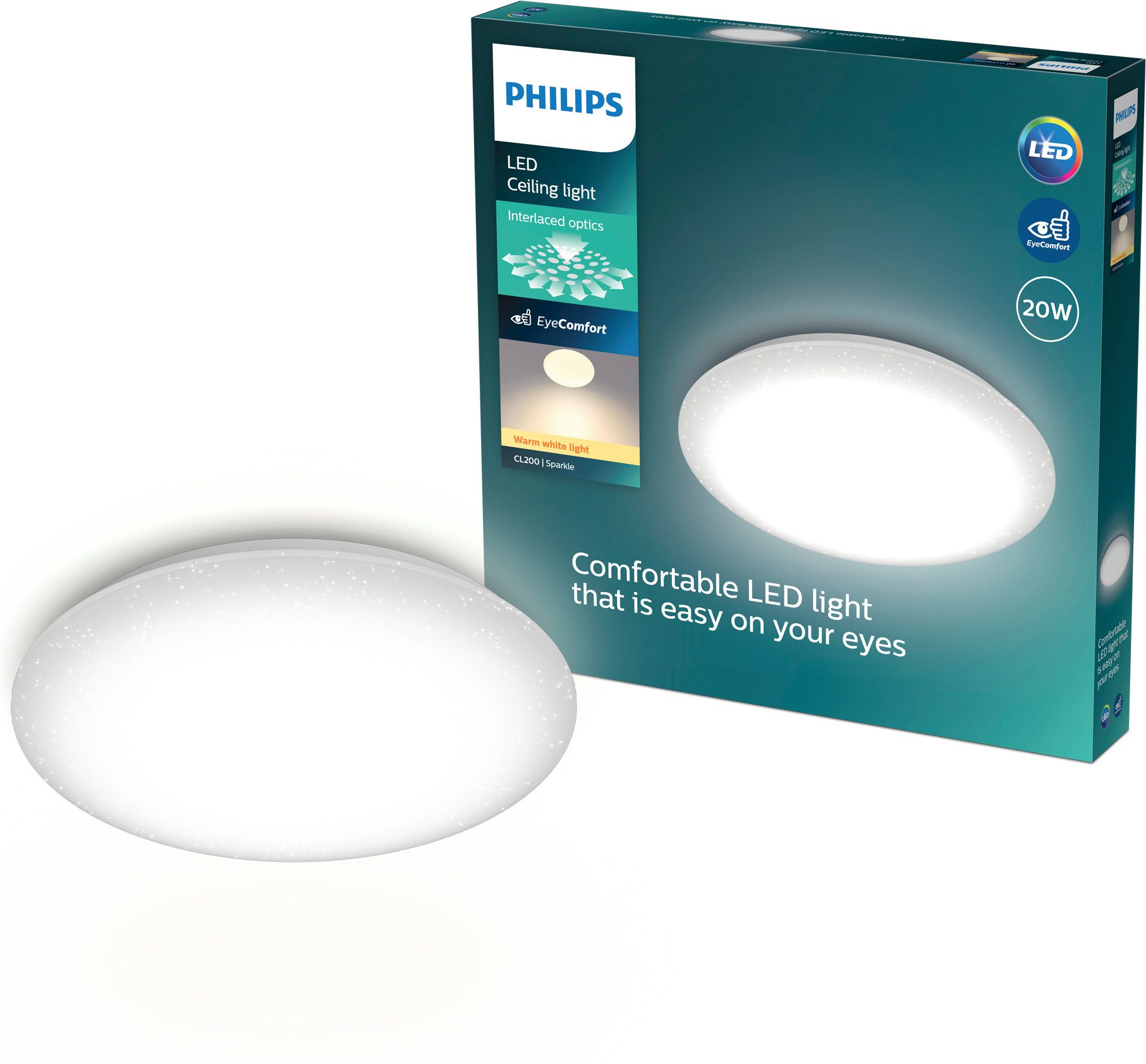Philips LED Deckenleuchte Moire CL200, warmweiß (2700K), rund, weiß, LED fest integriert, Warmweiß, Sternenlichtoptik
