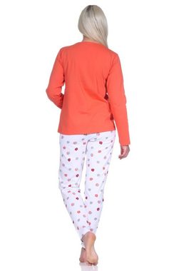 Normann Pyjama Damen Schlafanzug lang mit tollem Farbzusammenspiel-Optik