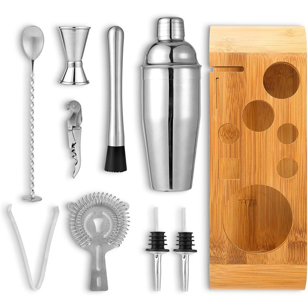 YMQHBS Cocktail Shaker Cocktail Shaker Cocktail Set 10-teilig Edelstahl, Edelstahl, (Set, 10-tlg., Messbecher, Löffel, Ausgießer, Rührstab, Zange, Shaker, Flasc – Bild 2 von 5