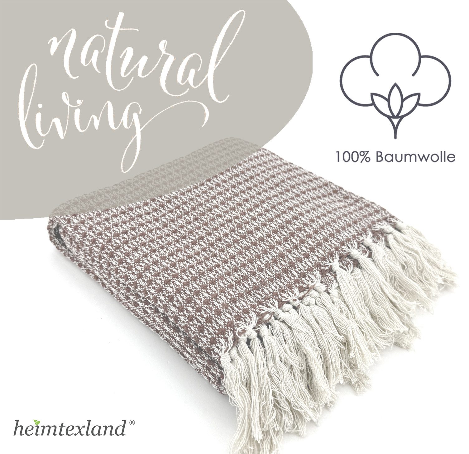 Wohndecke Strick Kuscheldecke Wolldecke Sofadecke 180x130 cm, heimtexland, Fransen Strickdecke Boho I 100% BW I weich, warm, natürlich – Bild 2 von 5