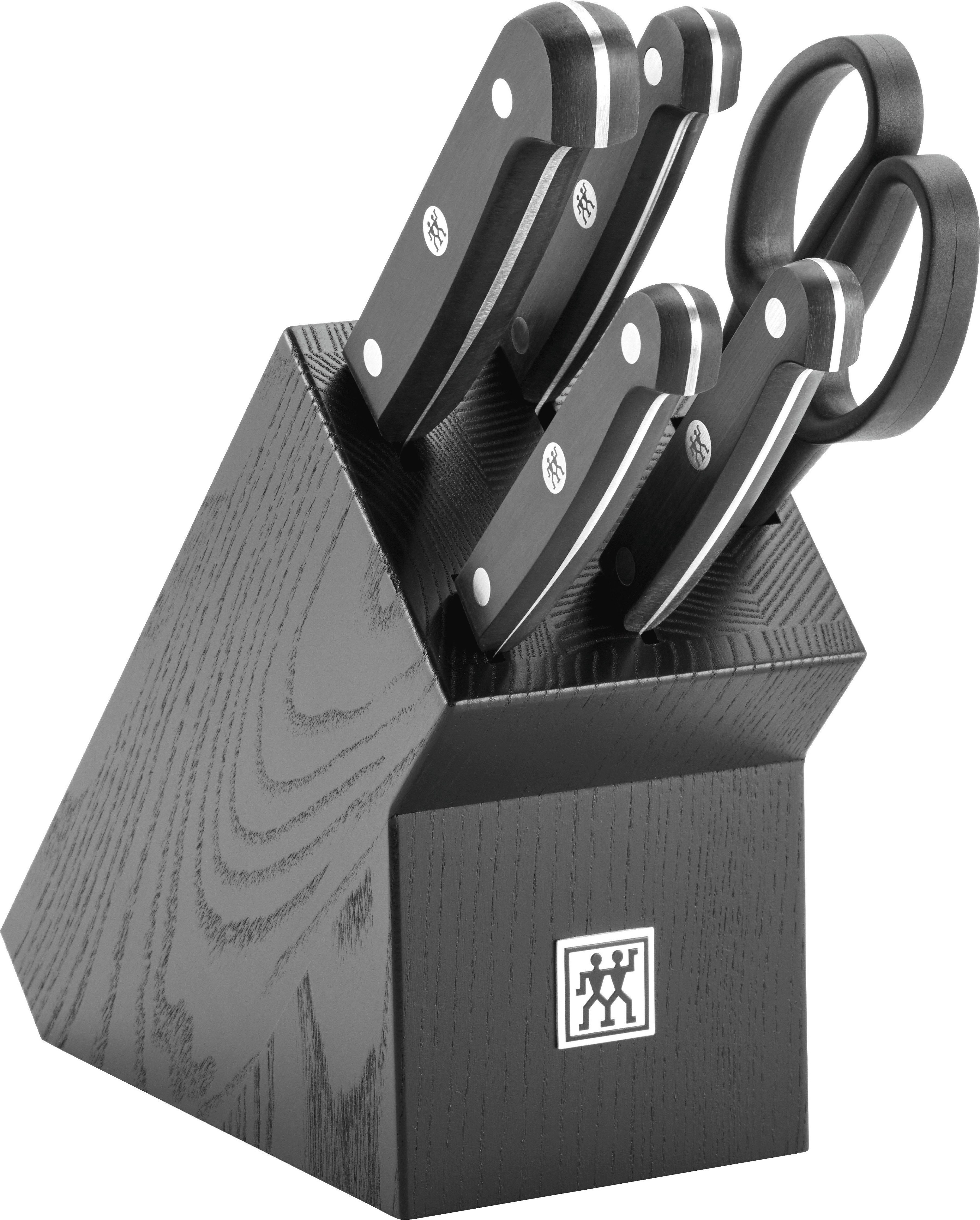 Zwilling Messerblock Gourmet (6tlg), Messerblock mit 4 Messern + 1 Schere, Buche, Sonderschmelze, Schwarz