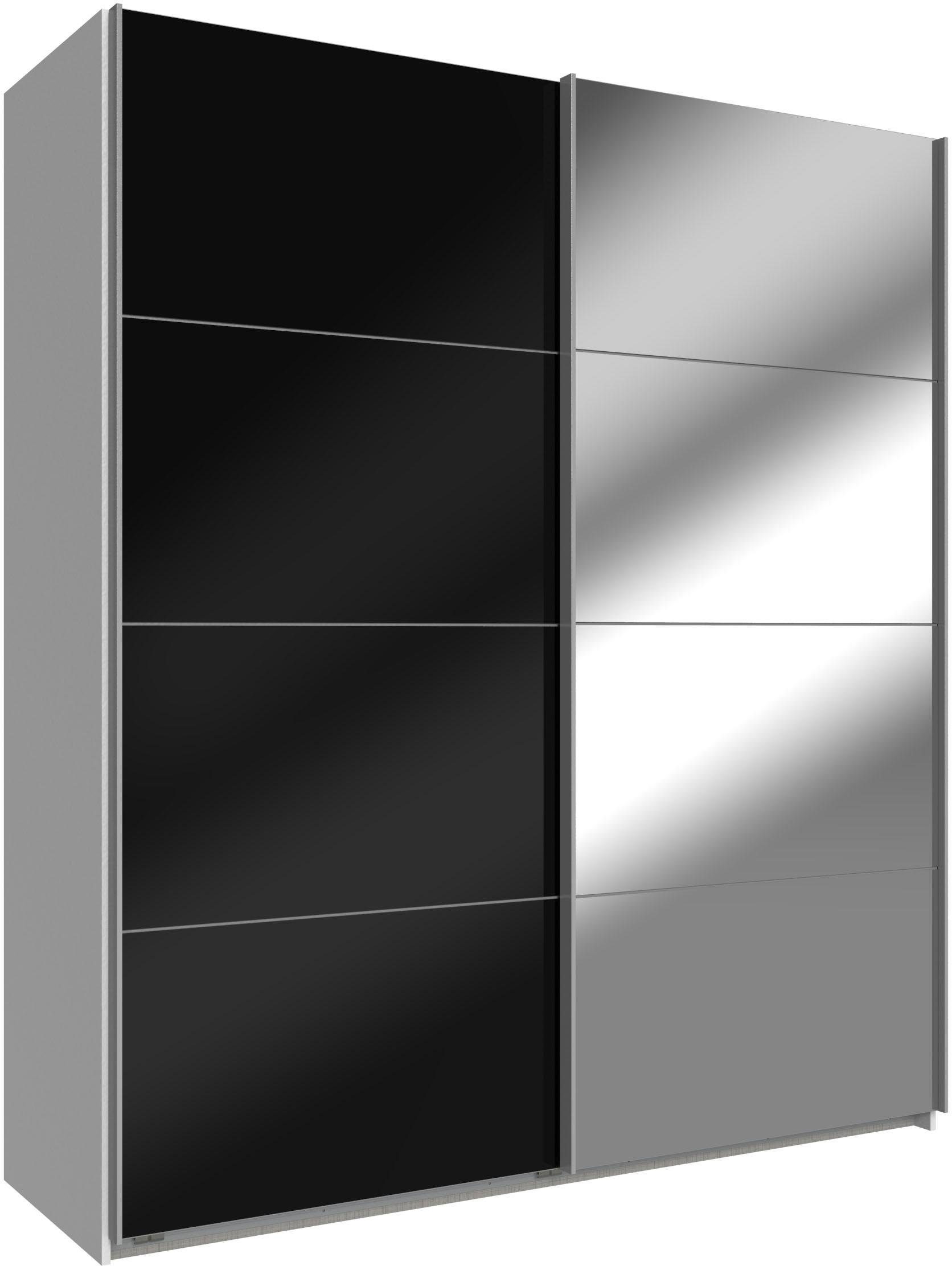 Wimex Schwebetürenschrank Easy mit Glas und Spiegel weiß, Schwarzglas/Spiegel