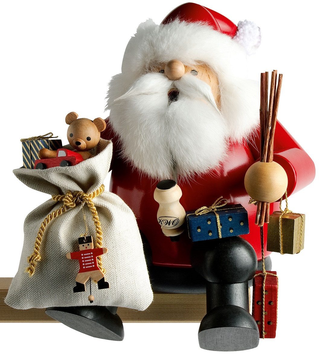 KWO Kunstgewerbe Werkstätten Фигурка курильщик KWO Räuchermann Kantenhocker Weihnachtsmann groß, (1 St), Handarbeit aus dem Erzgebirge
