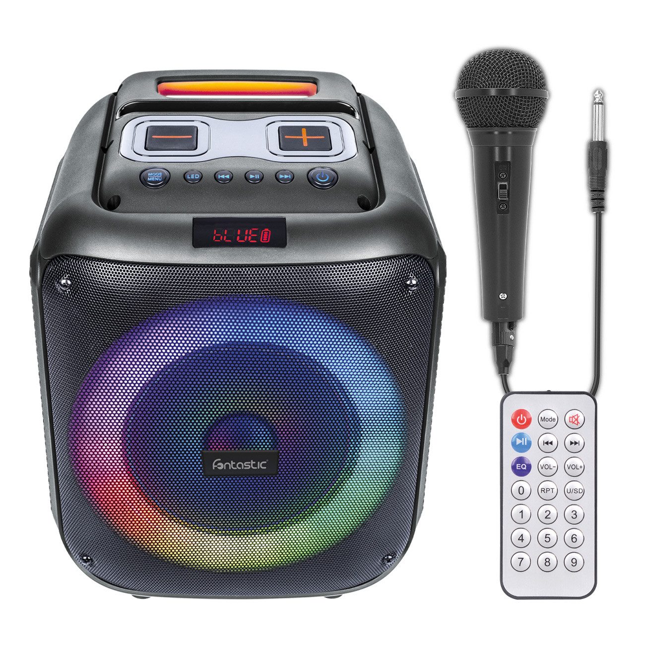 fontastic Bluetooth Party Lautsprecher 60W LED Karaoke USB FM Bass Box Bluetooth-Lautsprecher (60 W)