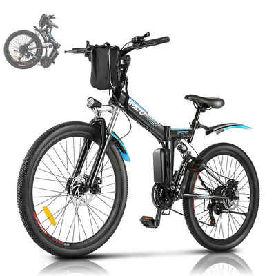 Myatu E-Bike 26 Zoll Elektrofahrrad Klapprad Faltrad,doppelten Stoßdämpfung, 21 Gang, Tretlagerschaltung, mit 36V 10,4Ah Akku E-Mountainbike, MTB für Herren