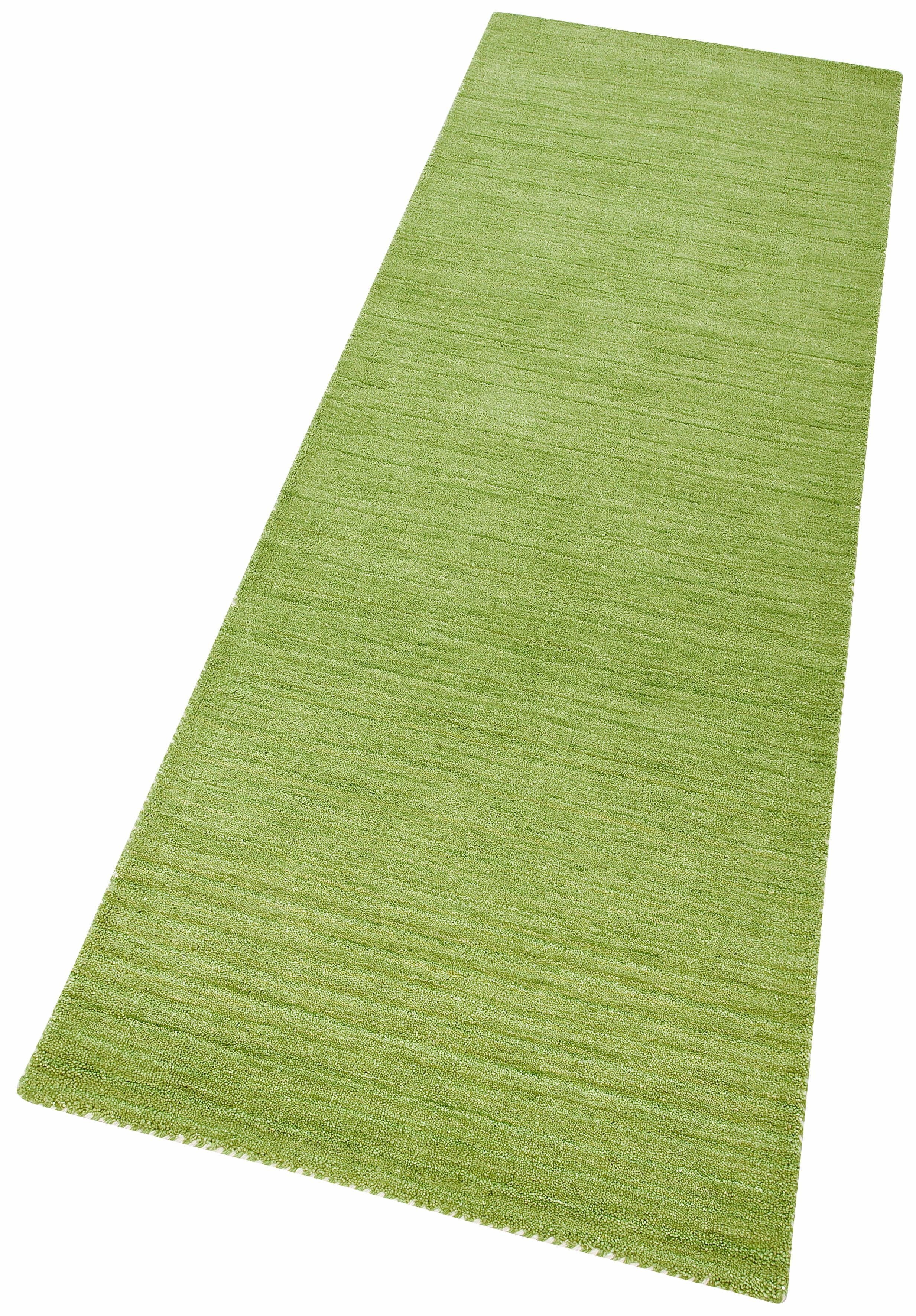 Läufer Gabbeh Uni, THEKO, rechteckig, Höhe: 14 mm, Teppich-Läufer, meliert, reine Schurwolle, handgewebt, Wohnzimmer grün