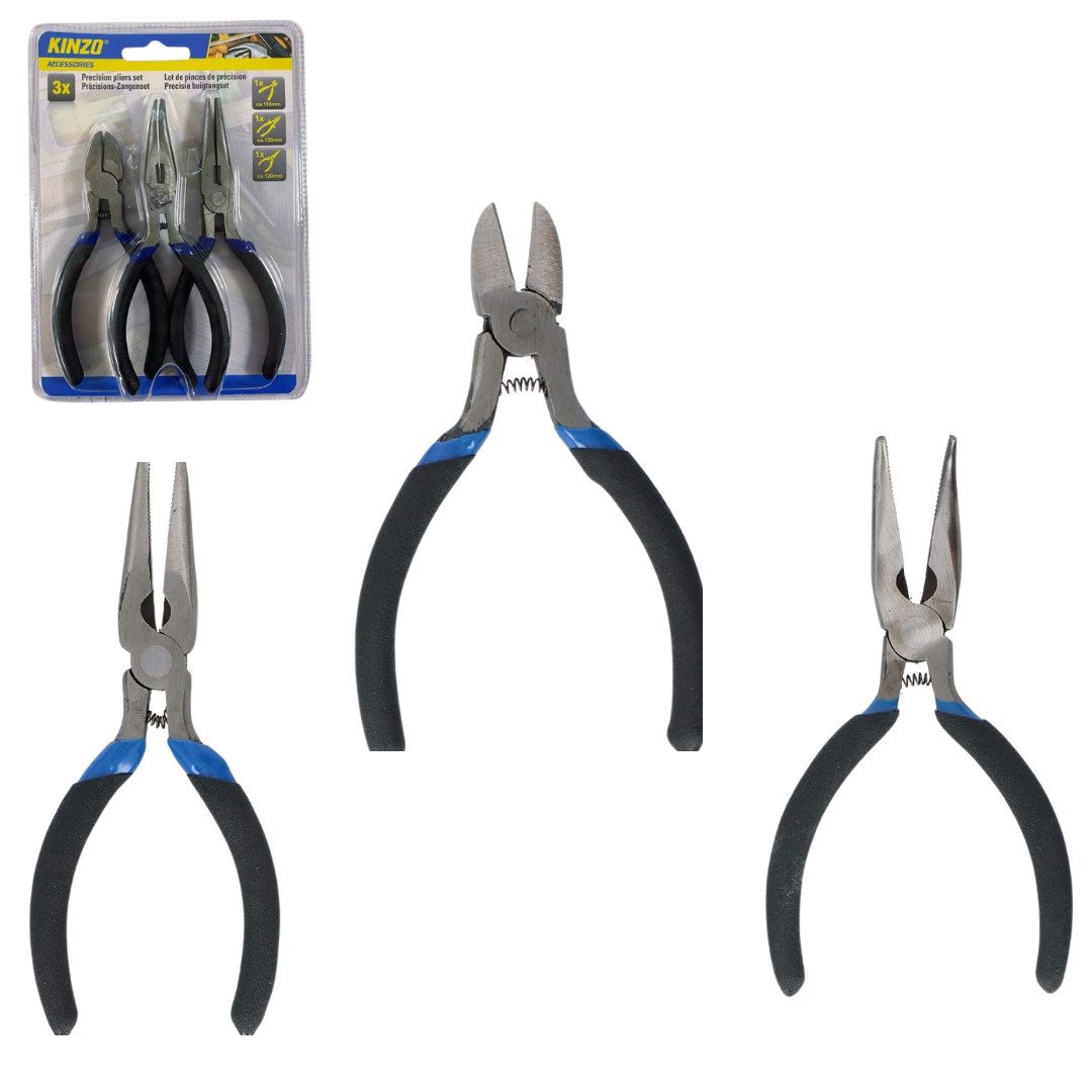 Kinzo Zangenset KINZO Präzisionszangen‑Set 3‑teilig Zangen Set Mini Zange Set, 3-tlg., 3 er Set, Präzise, handlich