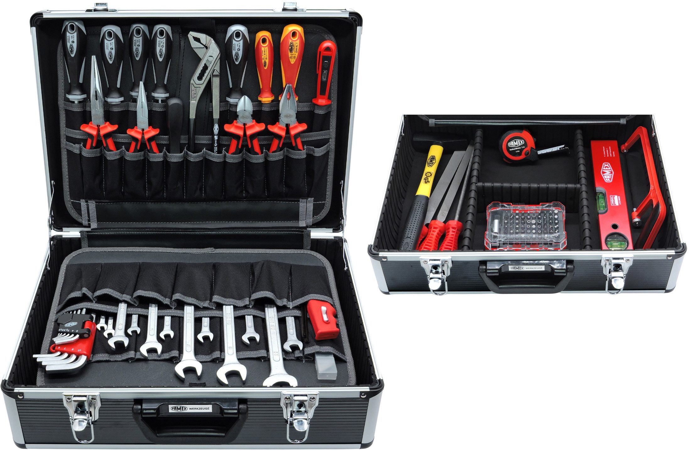 FAMEX Werkzeugset 449-93 Werkzeugkoffer mit Profi Werkzeug, (Werkzeugkoffer, 109-tlg), Kapazität 24kg, abschließbar, CV-Stahl, viel Platz