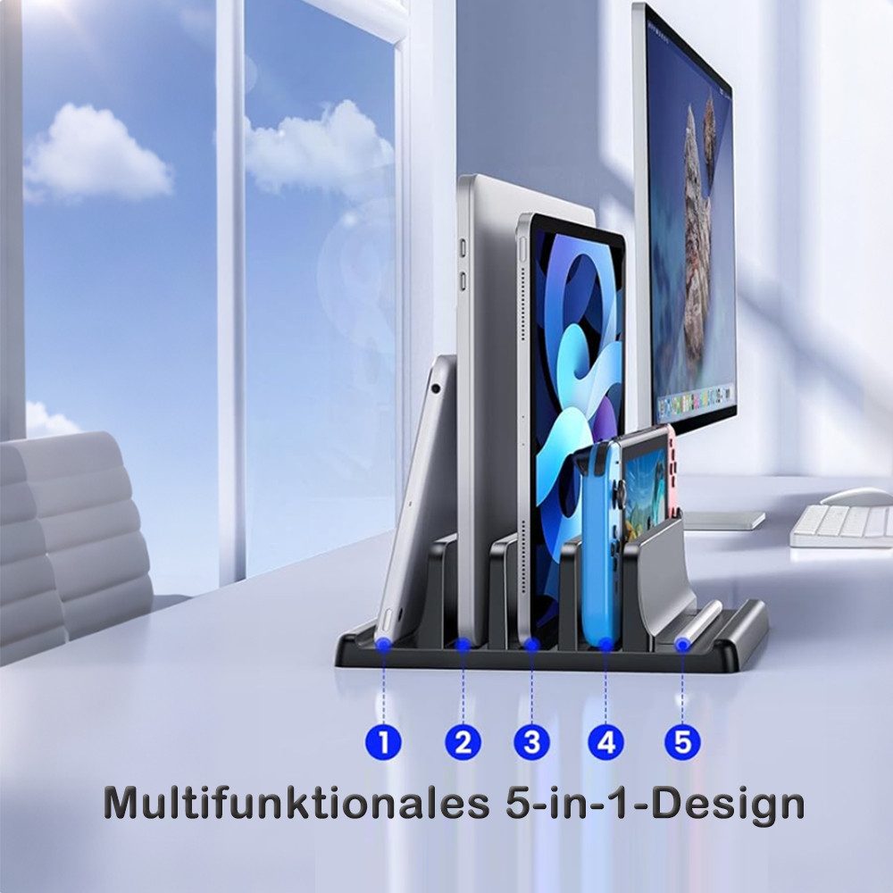 AFKSMILE Laptop-Ständer Vertikaler Laptopständer, 3 Steckplätze Verstellbarer Notebook Ständer, (5 in 1 Platzsparende Tischhalterung für Laptops für MacBook iPa – Bild 3 von 5
