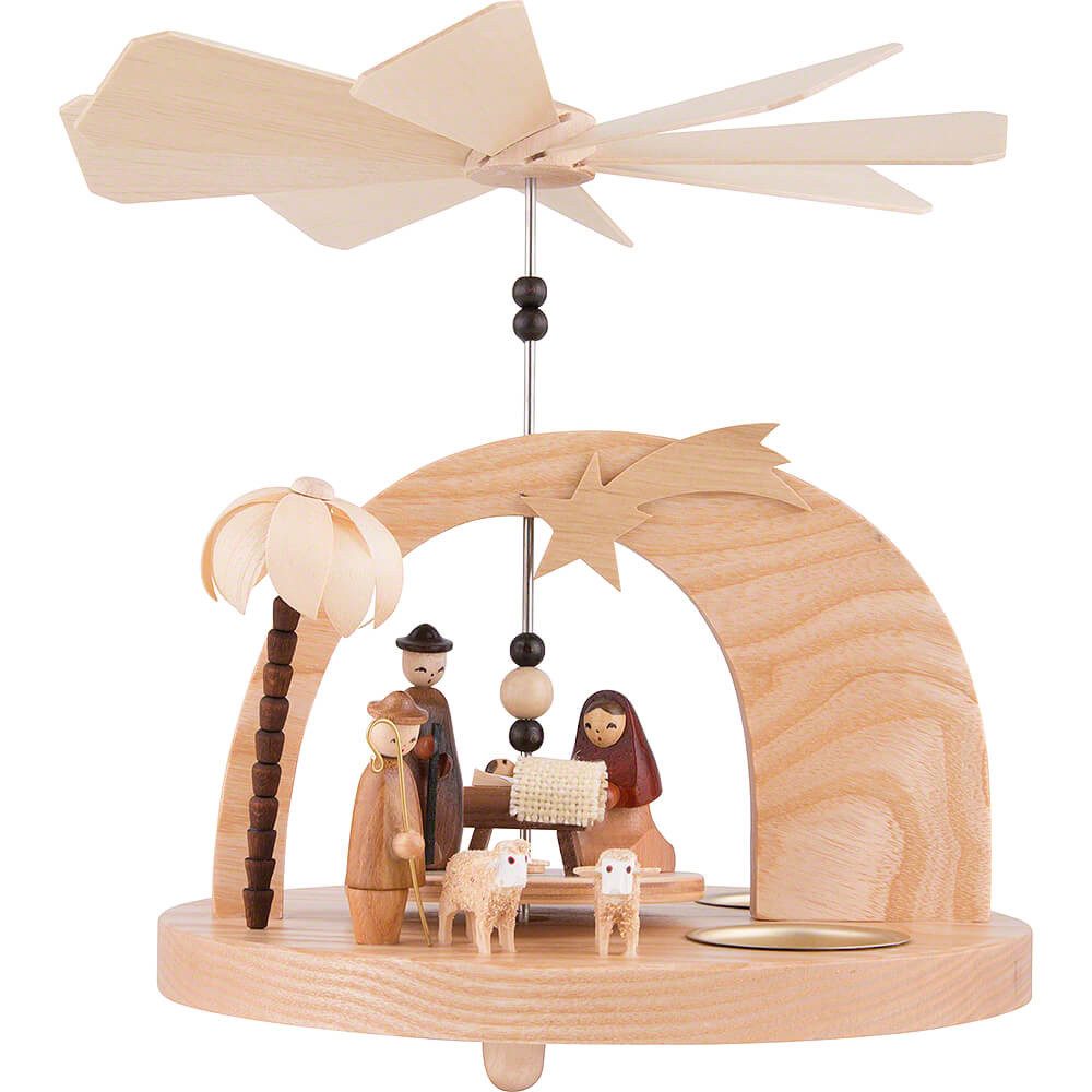 Dregeno Erzgebirge Weihnachtspyramide 1-stöckige Pyramide mit Christi Geburt und Rundbogen (23cm) von Dregen