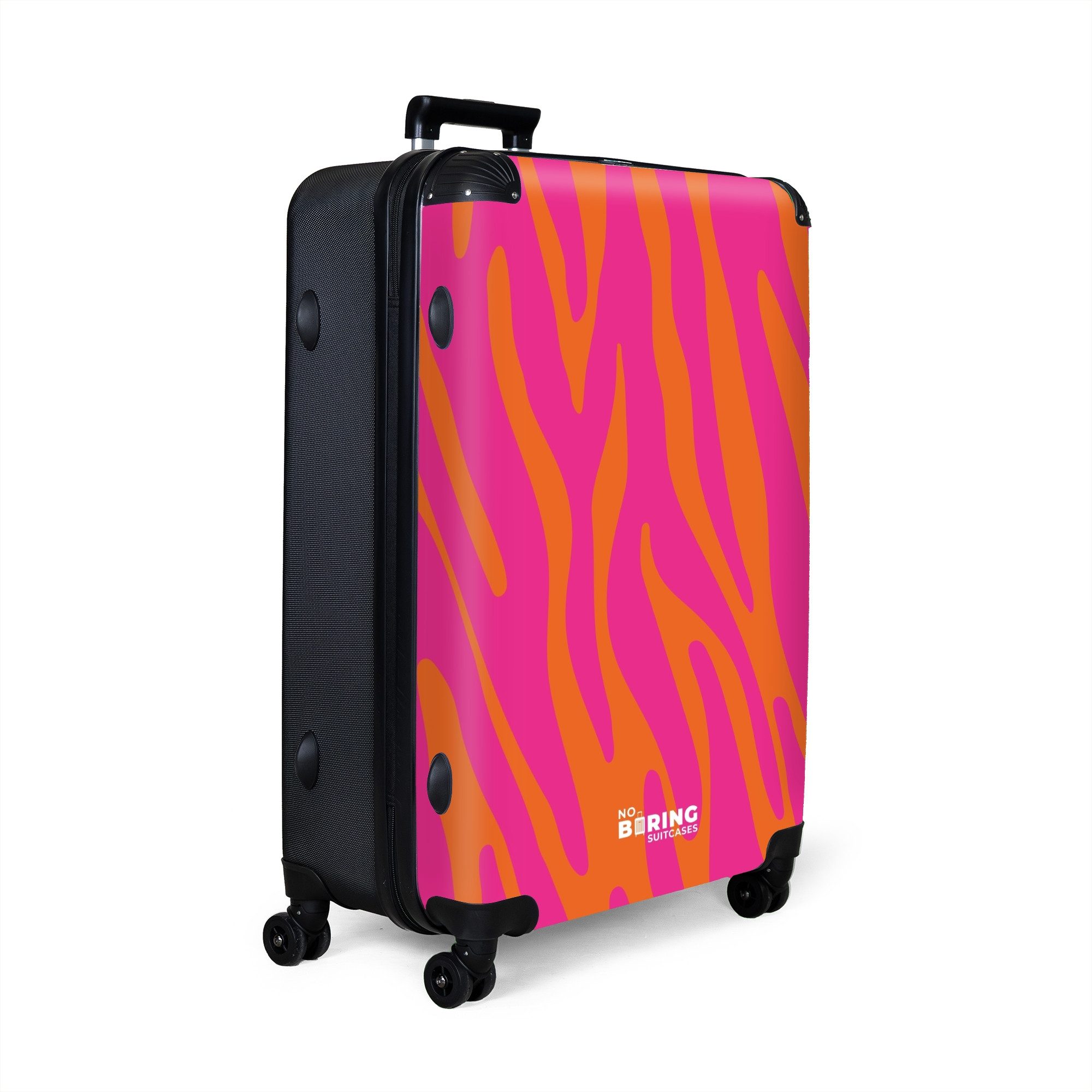 NoBoringSuitcases.com© Hartschalen-Trolley Rosa und orangefarbener Zebradru günstig online kaufen