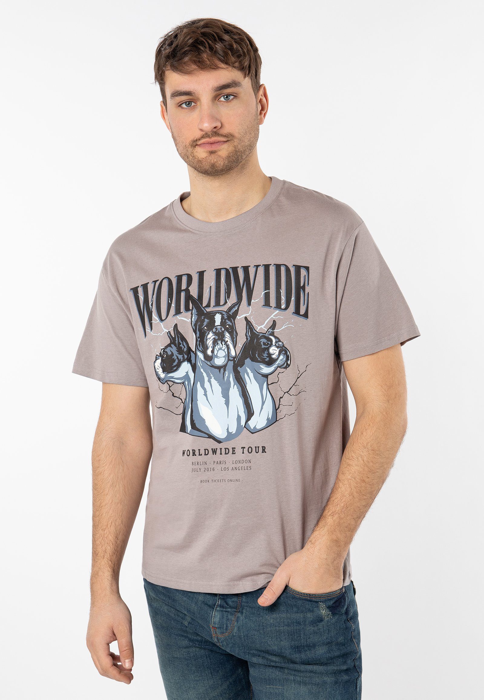 SUBLEVEL T-Shirt T-Shirt mit Print DOGS light-grey