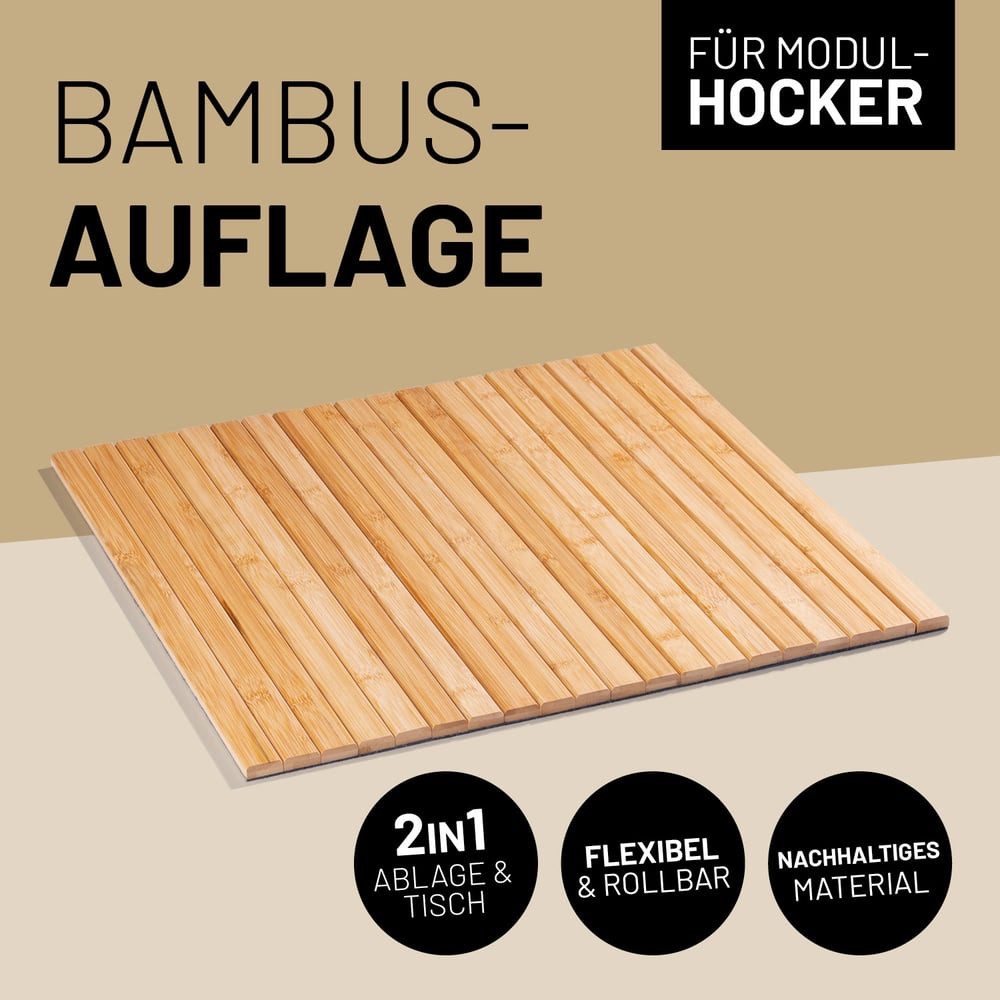 Lumaland Hockerauflage Bambus praktische Ablage 54x50x1 cm, (1 St), rollbare Bambusauflage für modularen Hocker