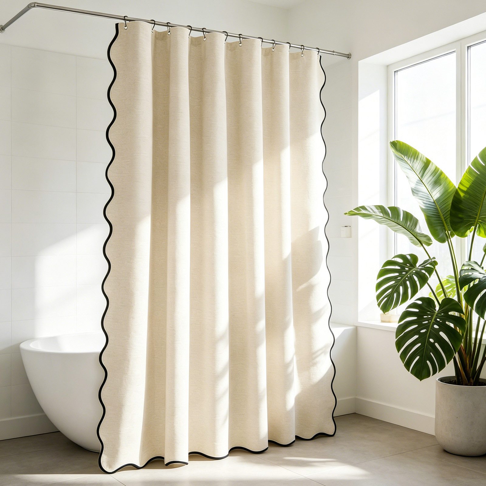 M&W DAS DESIGN Duschvorhang 180x200 Beige Anti Schimmel Waschbar