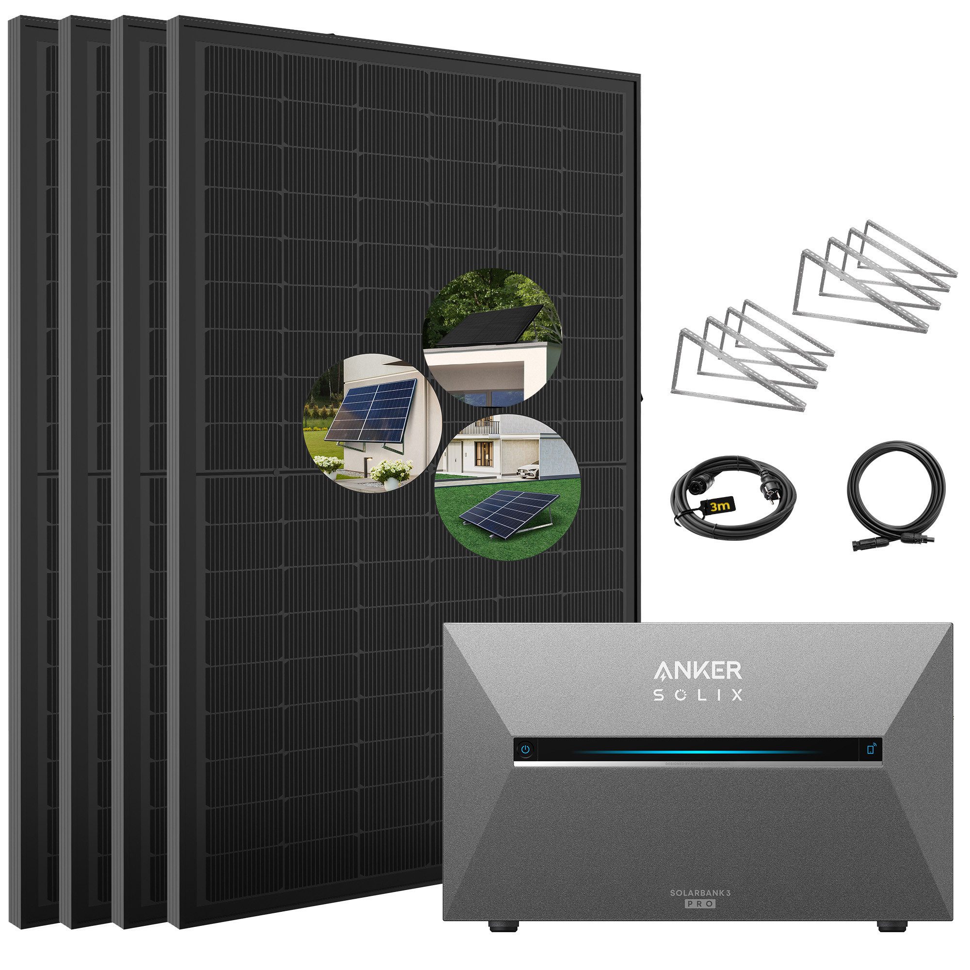 SolarMars Balkonkraftwerk mit Speicher 2000W Anker Solix Solarbank 3 E2700 Pro, 2000 W, Monokristallin, (mit optionaler BP2700 Erweiterungsakku und Halterung)