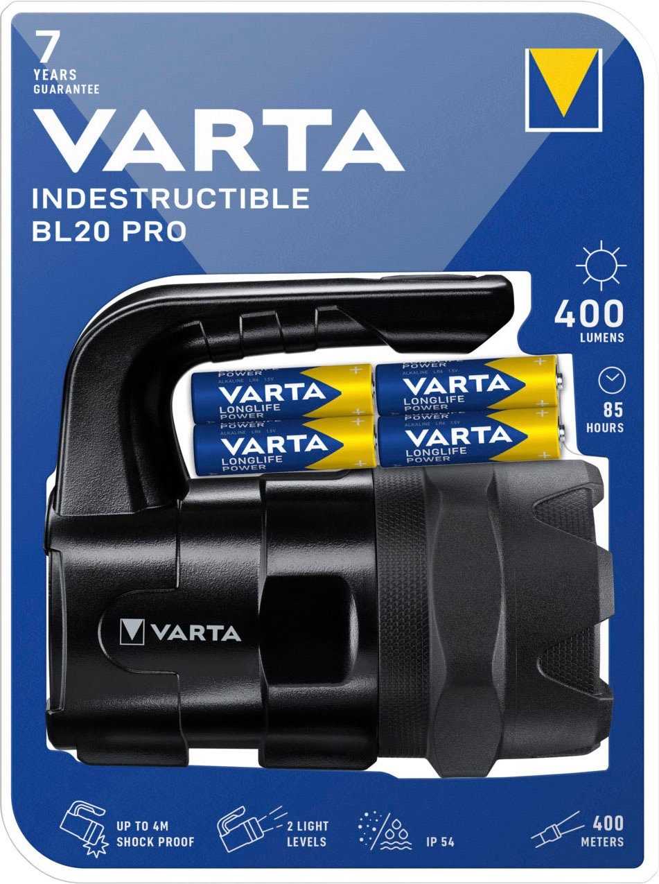 VARTA Taschenlampe Indestructible BL20 Pro 6 Watt LED (7-St), wasser- und staubdicht, stoßabsorbierend, eloxiertes Aluminium Gehäuse