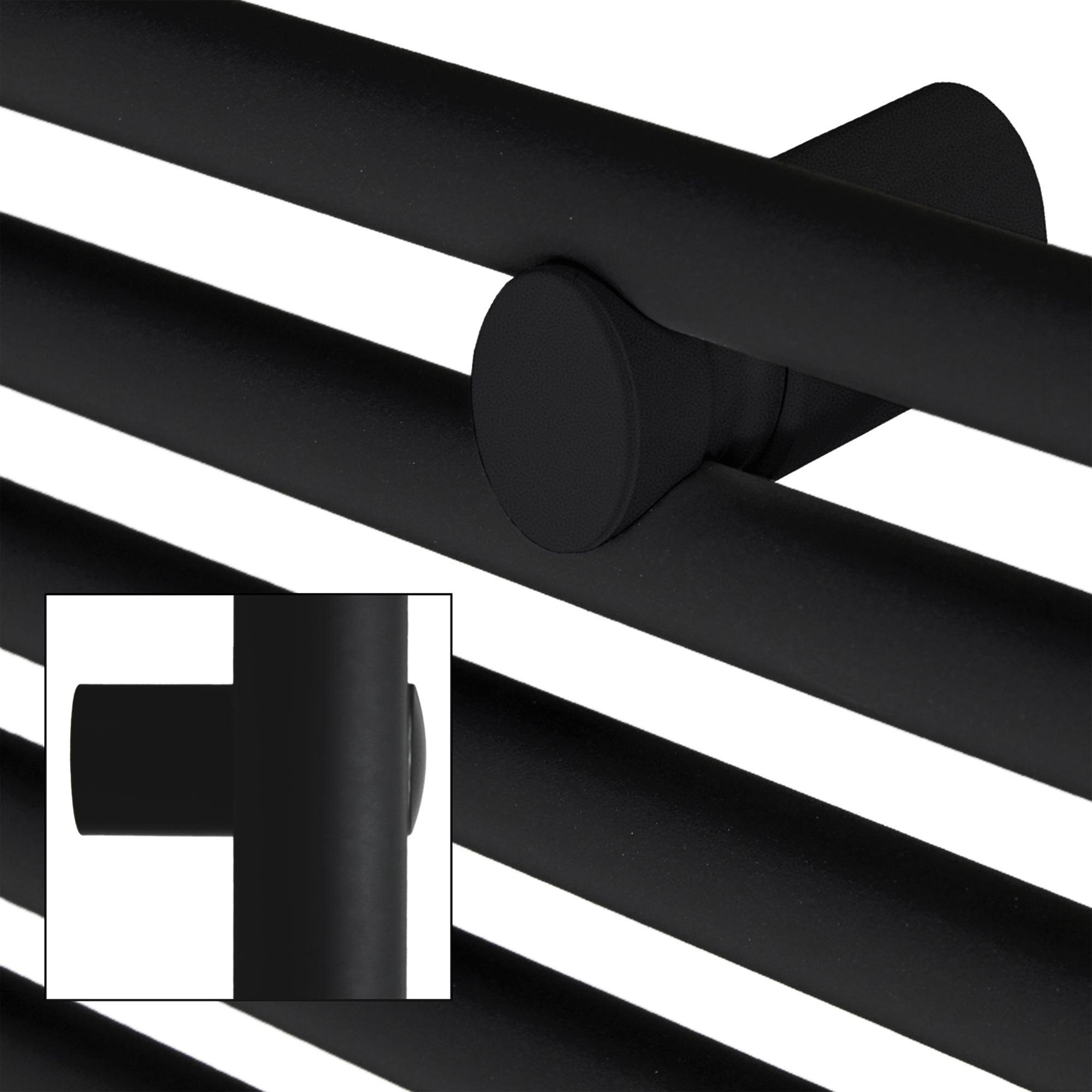 LuxeBath Badheizkörper matt Schwarz Seitenanschluss Handtuchwärmer mit 500x1500mm Handtuchtrockner, Sahara gebogen Designheizkörper