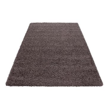 Teppich Unicolor - Einfarbig, Teppium, Rechteckig, Höhe: 50 mm, Teppich Taupe Einfarbig Shaggy 50 mm Florhöhe Teppich Wohnzimmer