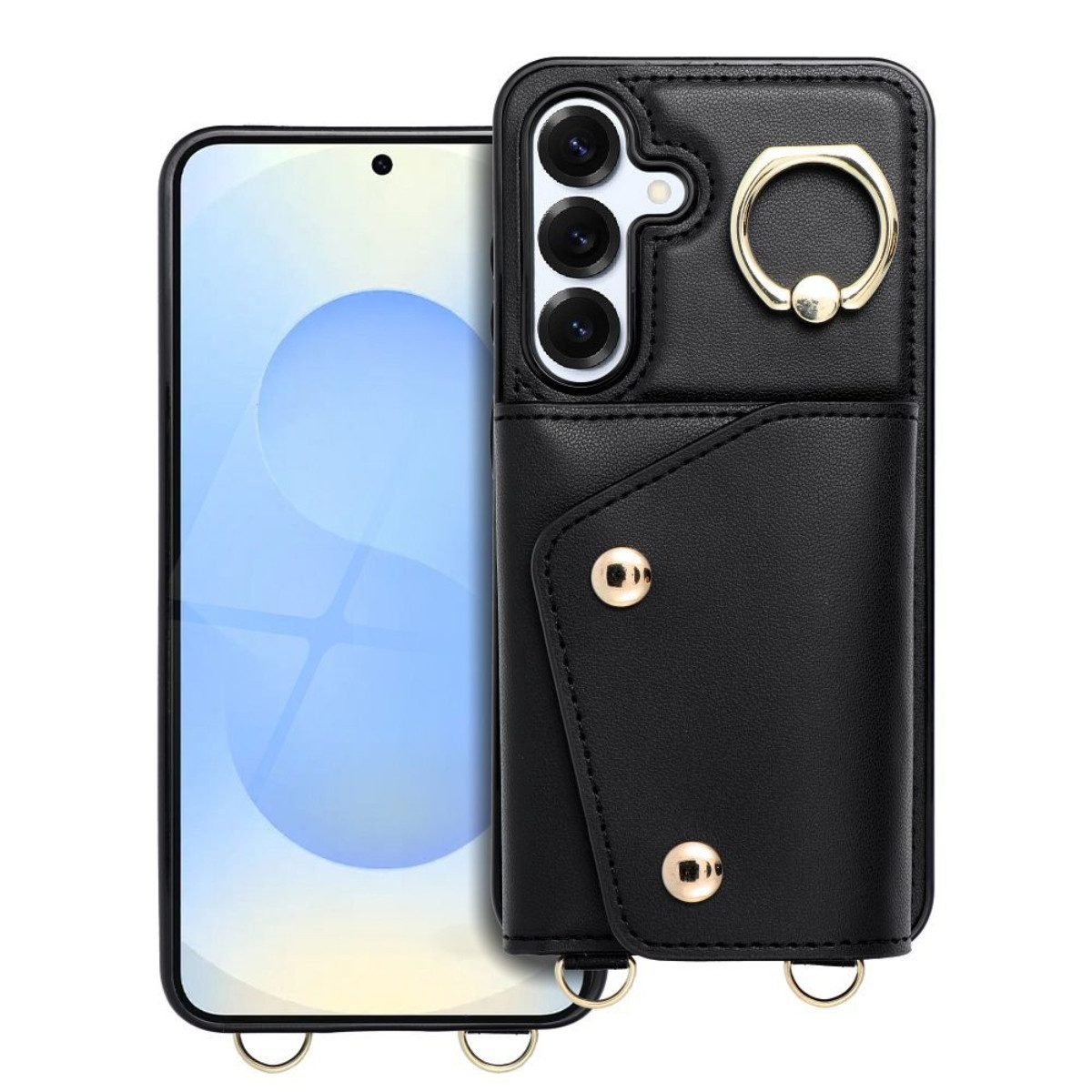 COFI 1453 Bumper Handyhülle mit Schultergurt Wallet-Hülle Kartenfach und Ringhalter