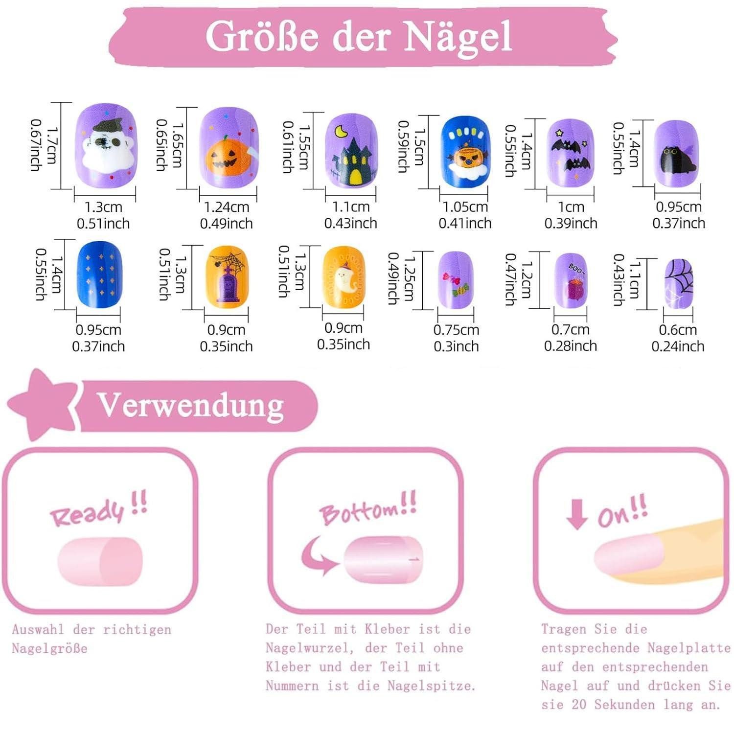 LuxusKollektion Kunstfingernägel Falsche Nägel Kinder Nagelkleber Green Orange Halloween 1 ml 1er Pack