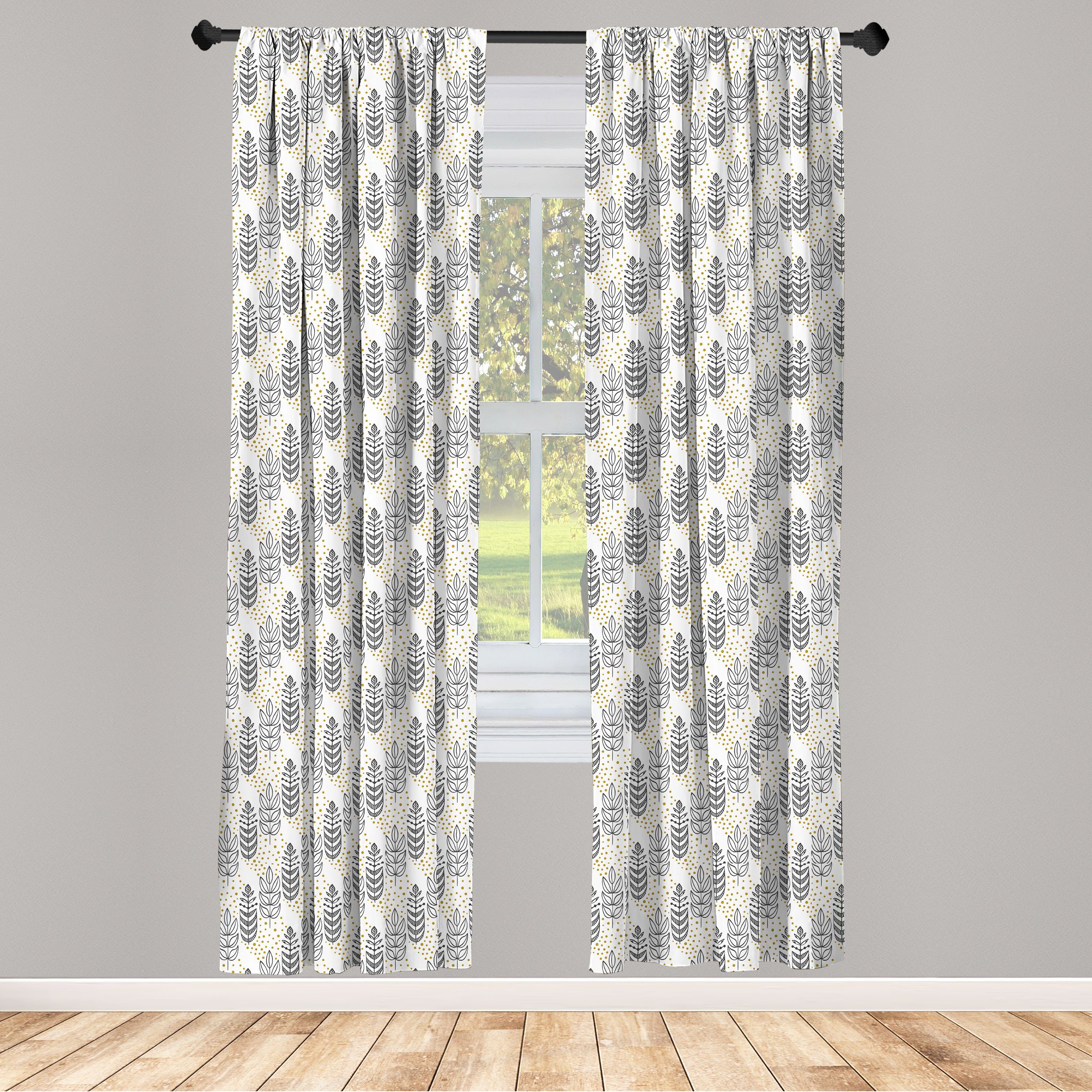 Ethnisch Microfaser, für Wohnzimmer Abakuhaus, Gardine Dekor, Kräuter-Blätter-Grafik Schlafzimmer Vorhang