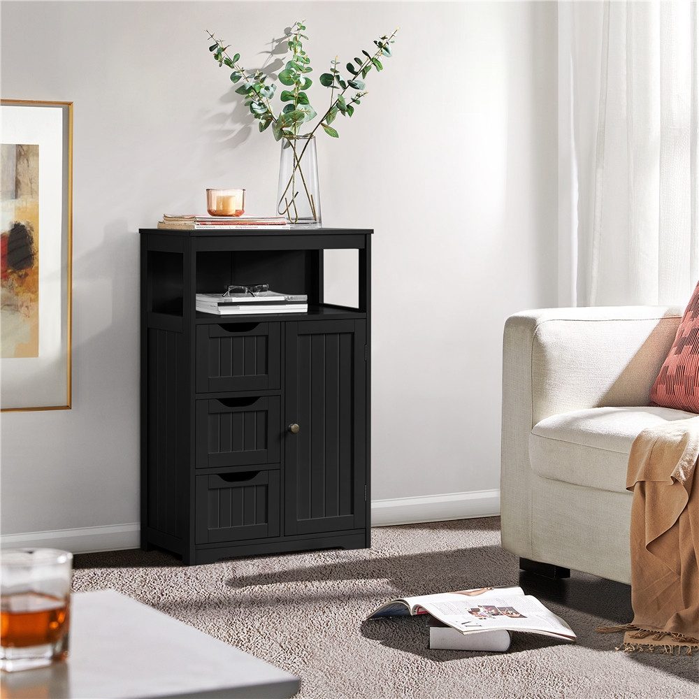 Yaheetech Badkommode Badezimmerschrank, Badschrank mit 3 Schubladen & 1 Schrank mit verstellbarem Regalbrett