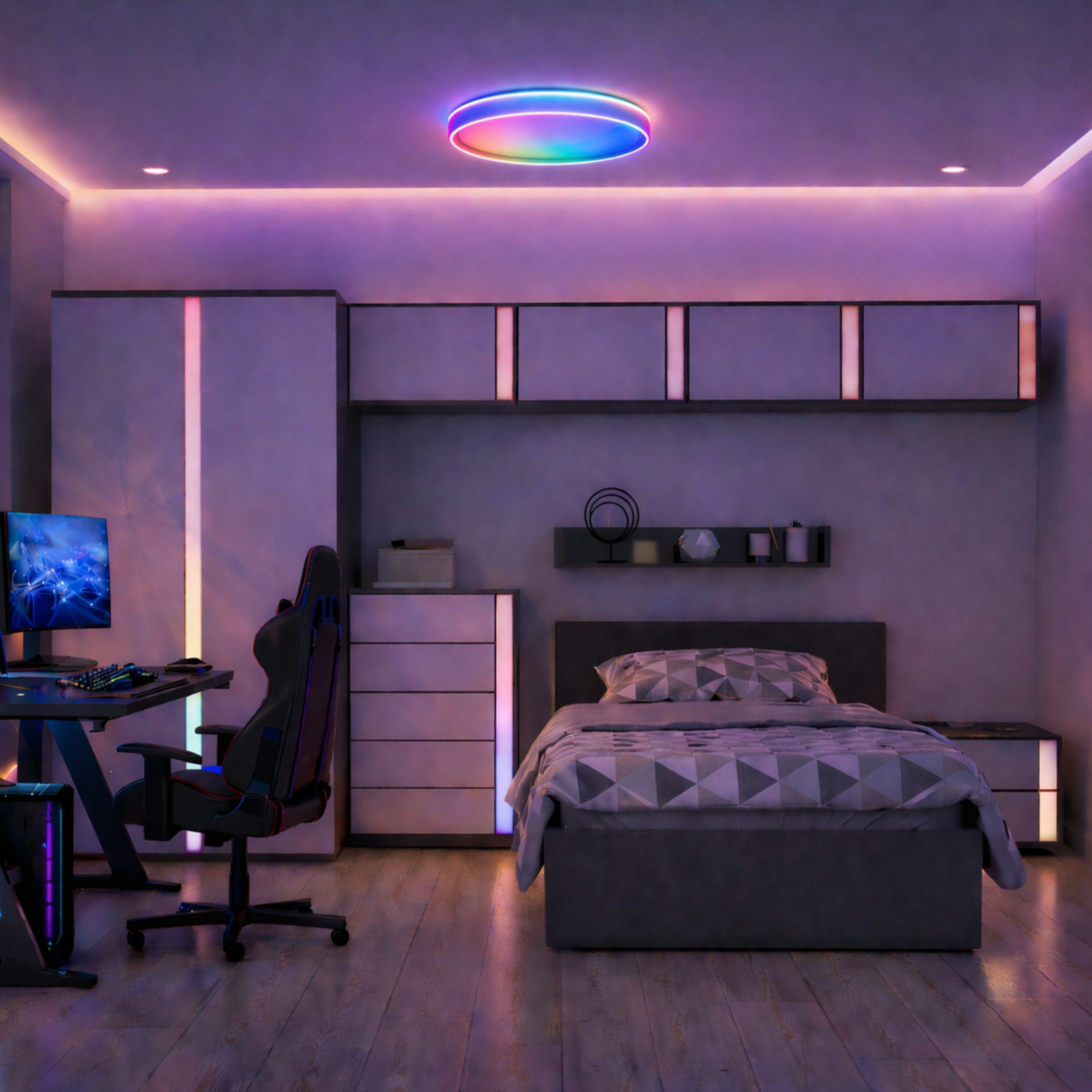 Lightbox Deckenleuchte, CCT - über Fernbedienung, LED fest integriert, warmweiß - kaltweiß, Ø 50 cm, 3600 lm, 3000-6500 K, CCT, RGB, Nachtlicht, dimmbar, weiß