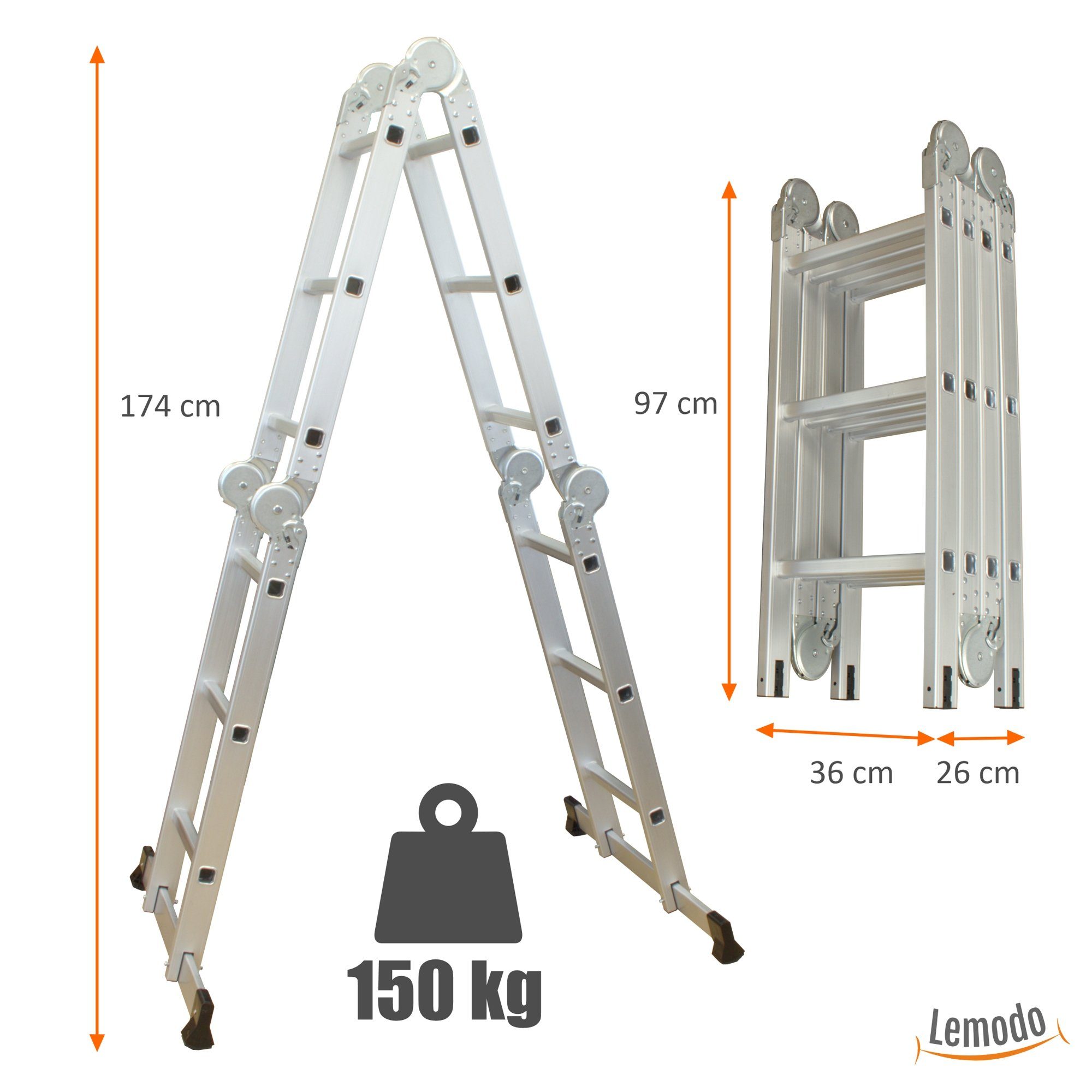 Lemodo Vielzweckleiter Aluminium Multifunktion Klappleiter 4-teilig, günstig online kaufen