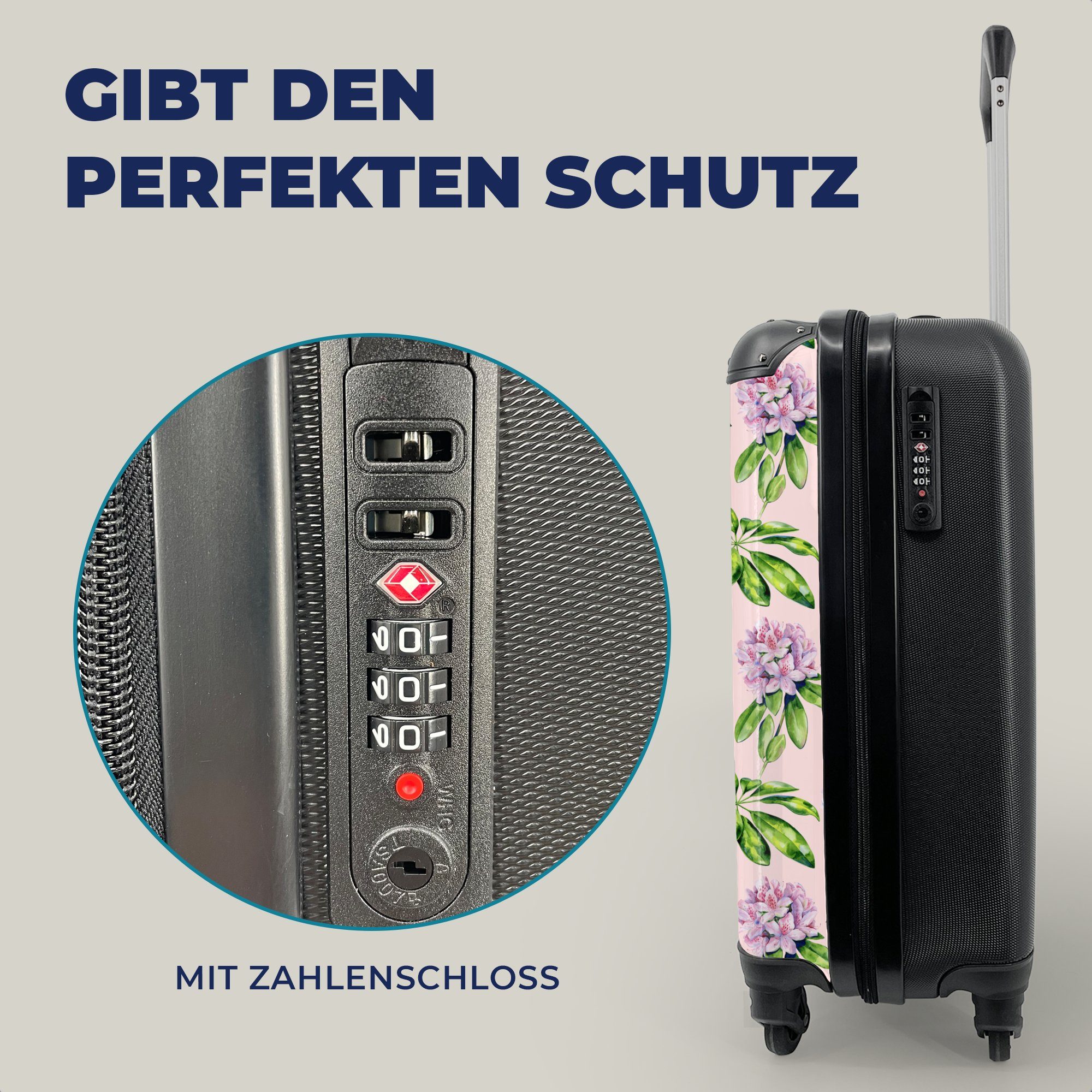 MuchoWow Trolley, - mit Hortensie Reisetasche - 4 Rollen, Blumen für Handgepäckkoffer rollen, Handgepäck Reisekoffer Muster, Ferien,