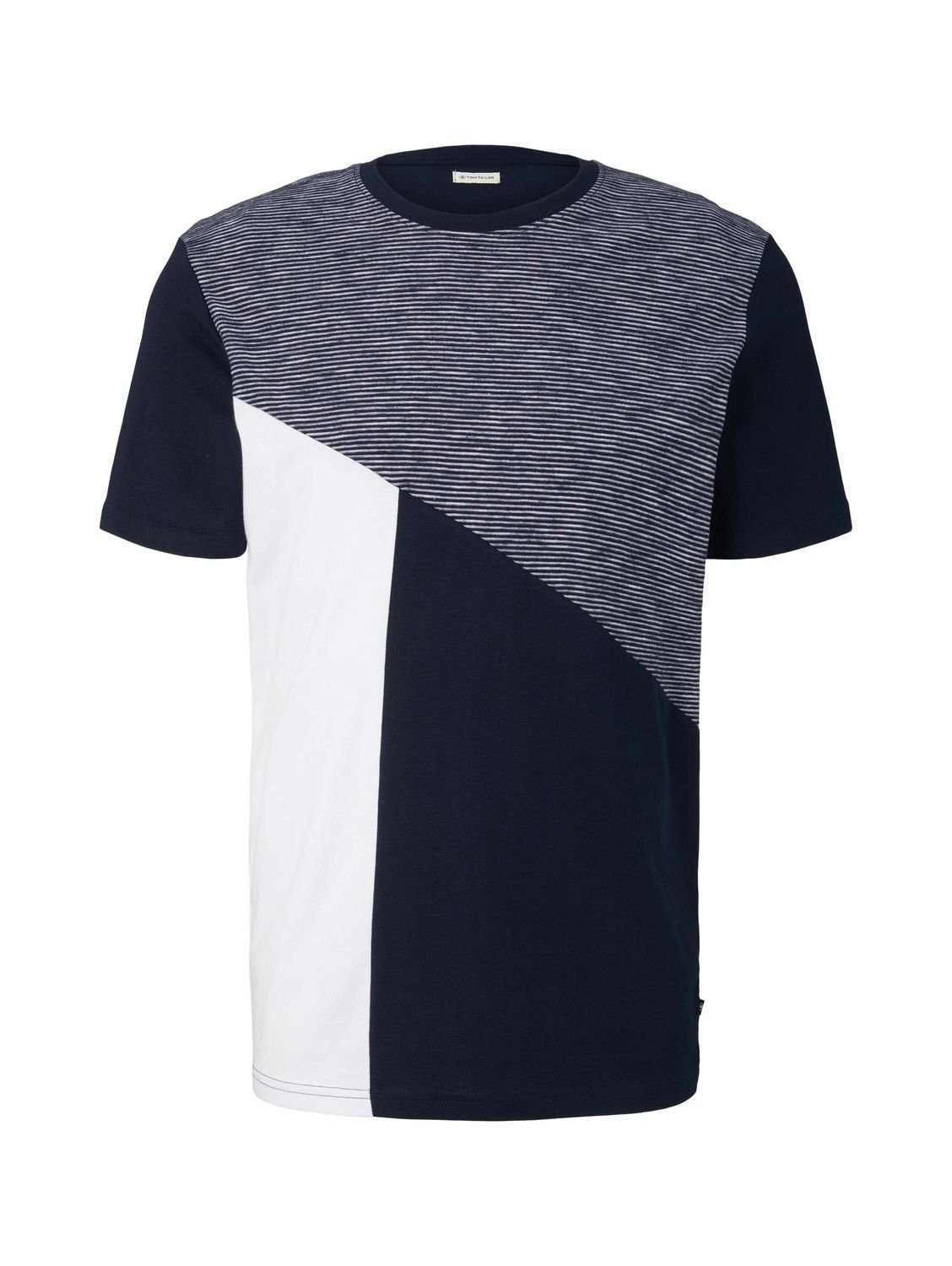 TOM TAILOR T-Shirt ASYMETRICAL CUTLINES (1-tlg) aus Baumwolle Sky Captain Blue 10668