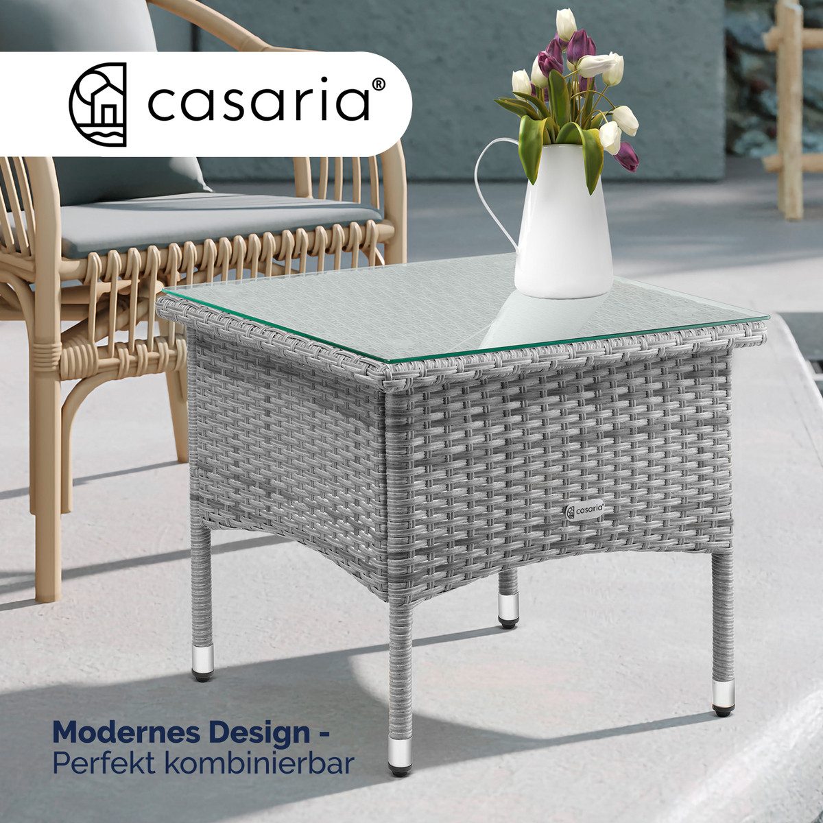 Casaria Beistelltisch, Polyrattan 50x50cm Wetterfest Höhenverstellbar günstig online kaufen