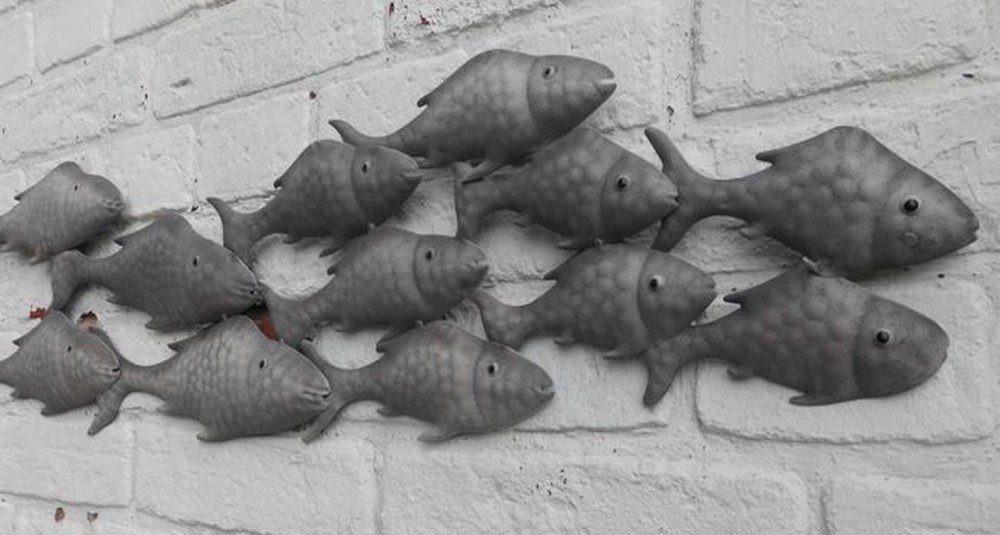 Deko-Impression Wanddekoobjekt Fische. Eisen Großer Wanddekoration (1 St) Fischschwarm Wandobjekt cm 87