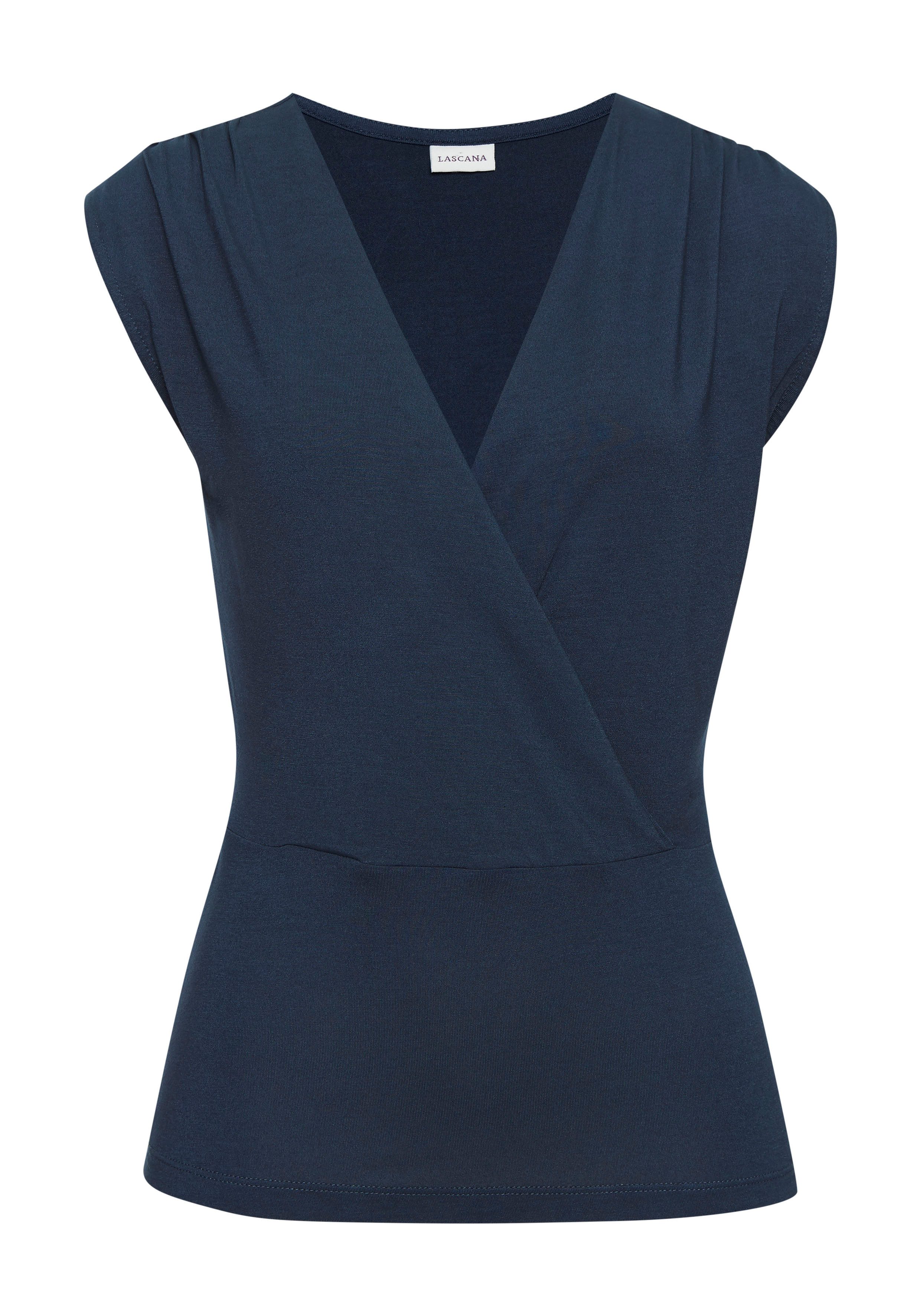 LASCANA Shirttop mit Wickelausschnitt und taillierter Form Jerseytop mit breiten Trägern, Sommertop mit V-Ausschnitt, Trägertop – Bild 2 von 5