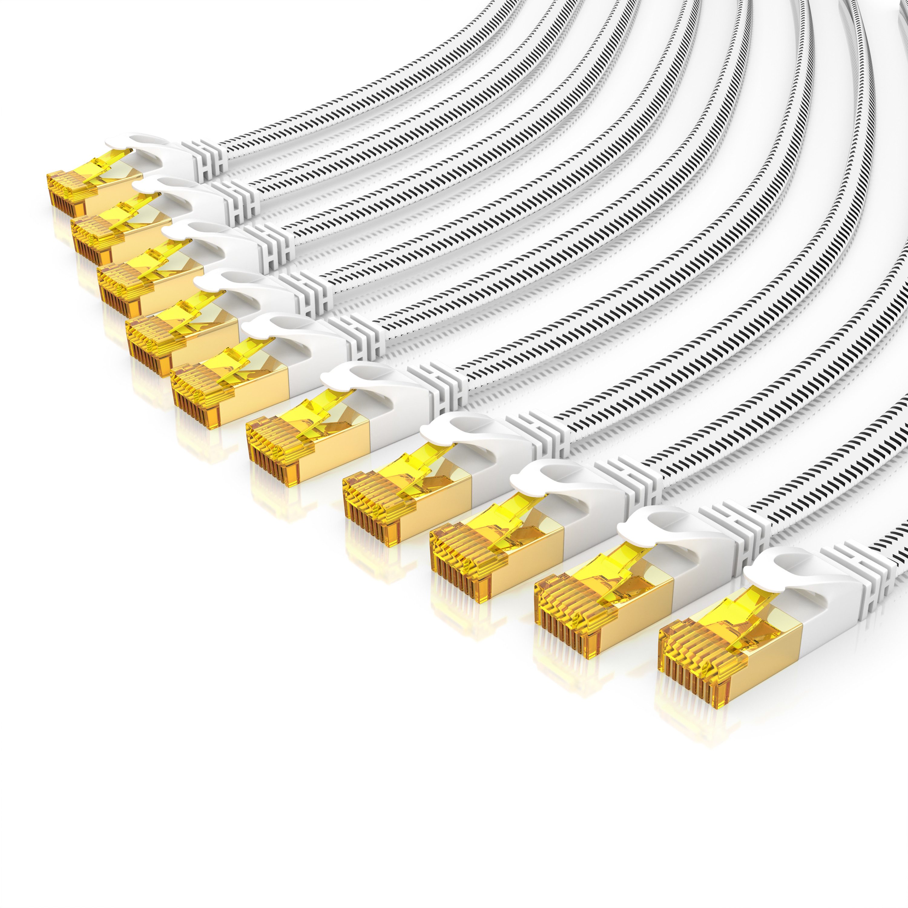 Primewire LAN-Kabel, CAT.7, RJ-45 (Ethernet) (100 cm), Patchkabel flach CAT 7, Baumwollmantel, Flachband Netzwerkkabel - 1m