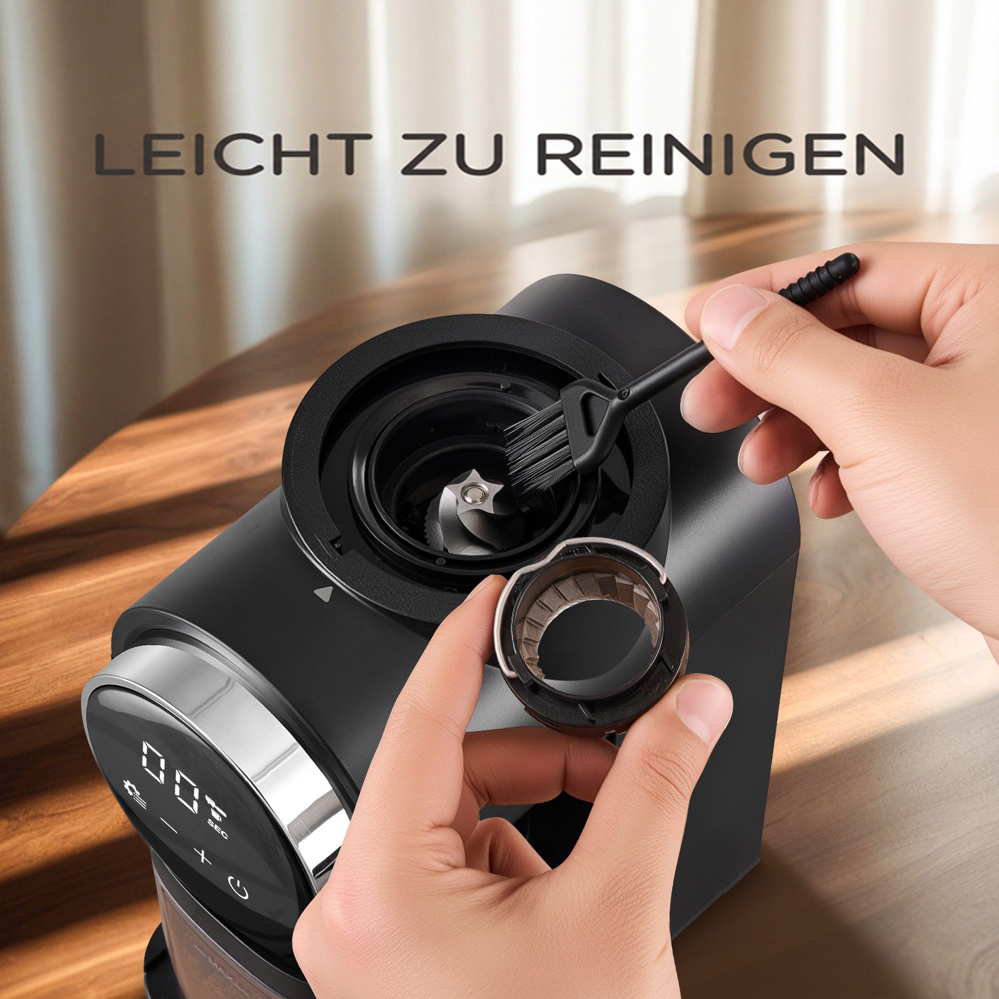 CHEFFANO Kaffeemühle Kaffeemühle mit konischem Mahlwerk und 30 Mahlgradstufen, Touchscreen, 150 W, konischer Fräser, Langlebiger konischer Fräser