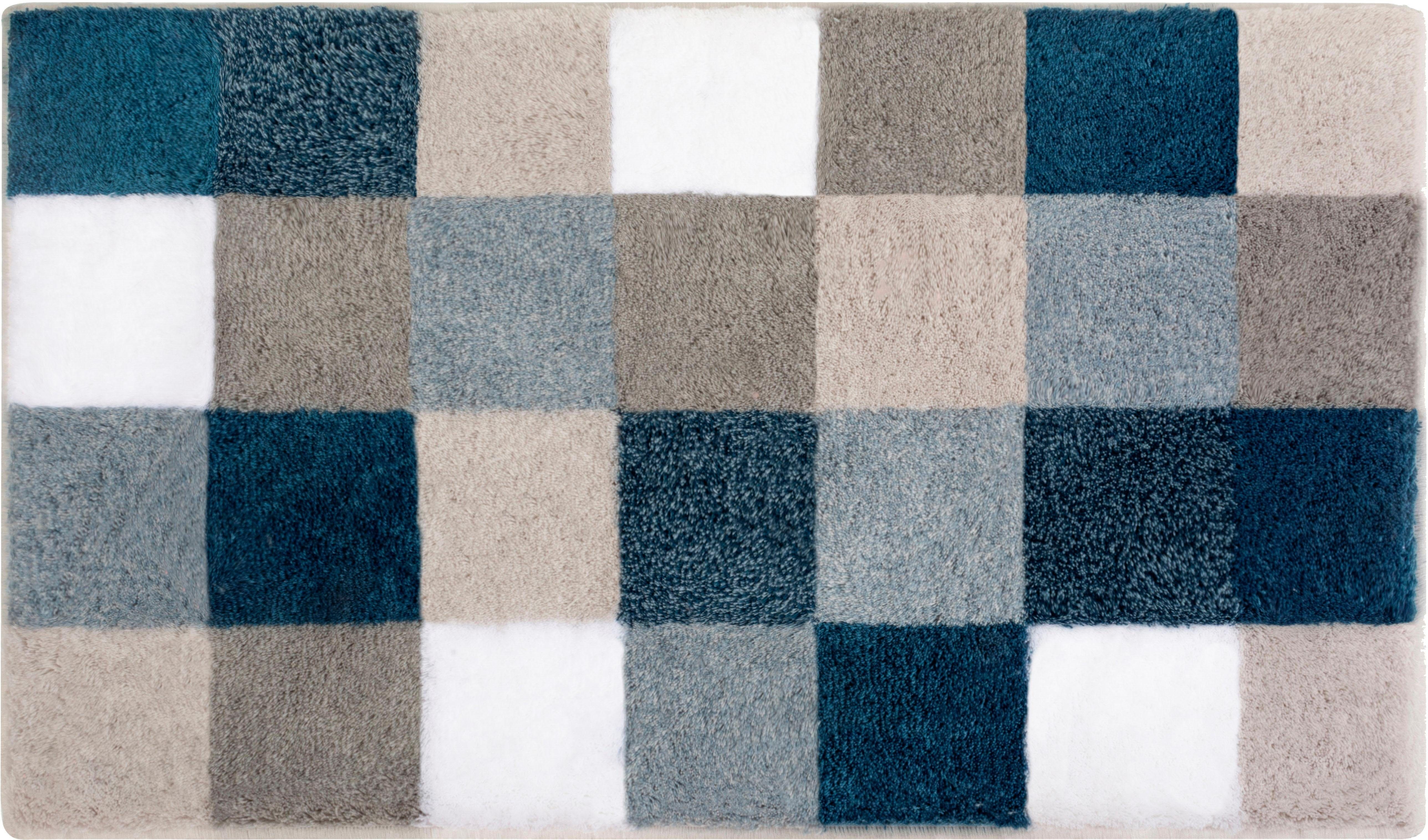 Kleine Wolke Badematte Caro, Badvorleger, Badezimmer Teppich, Höhe 25 mm, rutschhemmend beschichtet, fußbodenheizungsgeeignet, Kunstfaser, rechteckig, Badteppich, modernes Karo-Muster, Pastell-Farben, waschbar