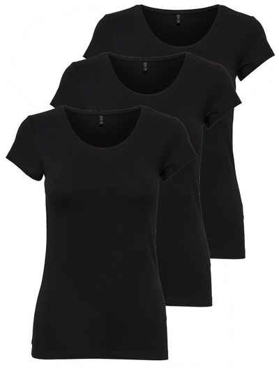 Only T-Shirt »ONLLIVE LOVE NEW« (3-tlg., 3er Pack) Figur betont, elastische Baumwollqualität
