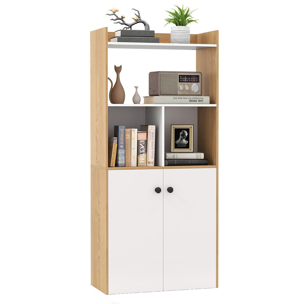 COSTWAY Bücherregal, mit Doppeltürschrank & Regal, Holz, 60x30x140cm günstig online kaufen