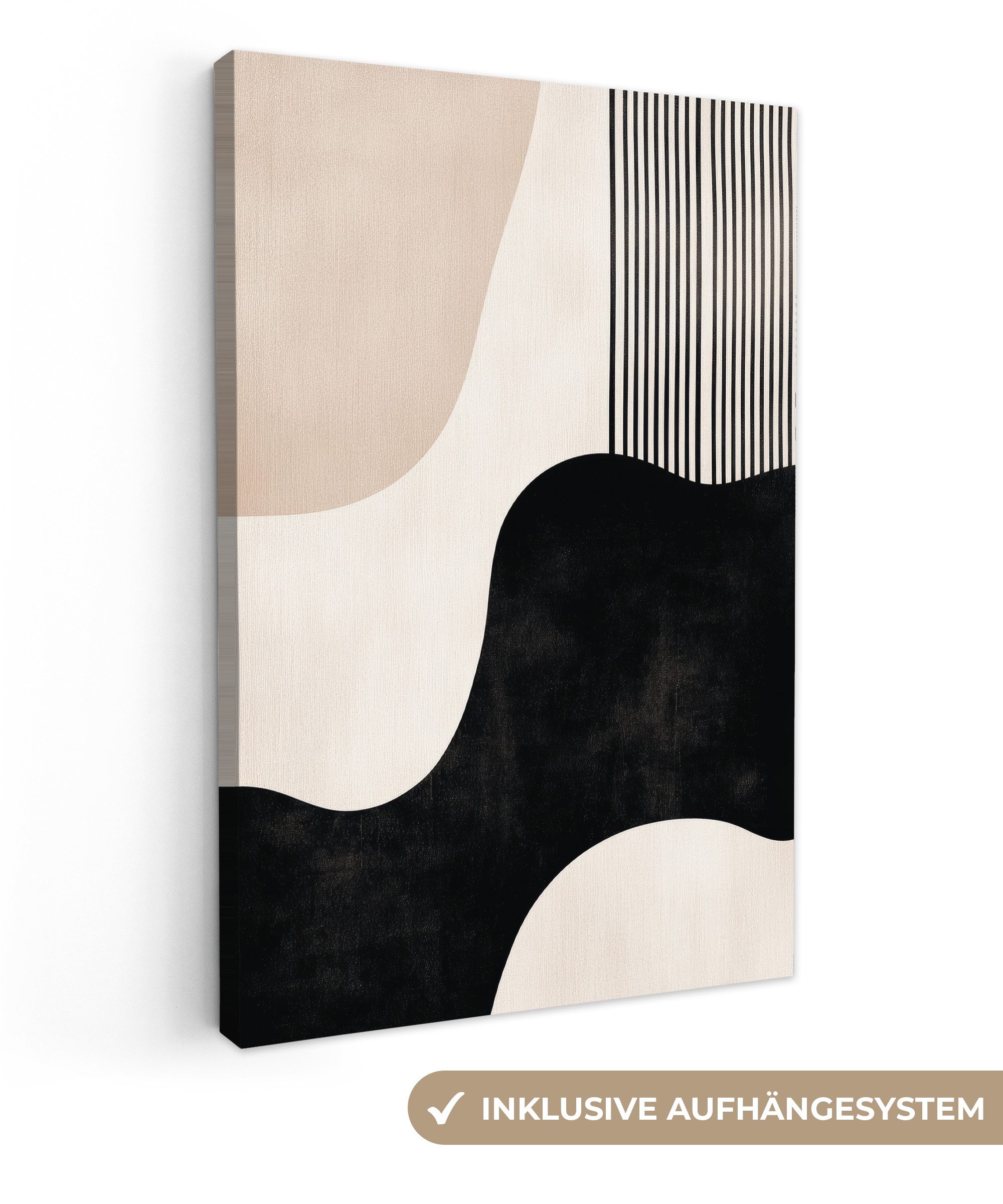 OneMillionCanvasses® Leinwandbild Abstrakt - Japandi - Beige - Modern, Fotodruck (1 St), Deko für Wohnzimmer Schlafzimmer Küchen 40x60 cm